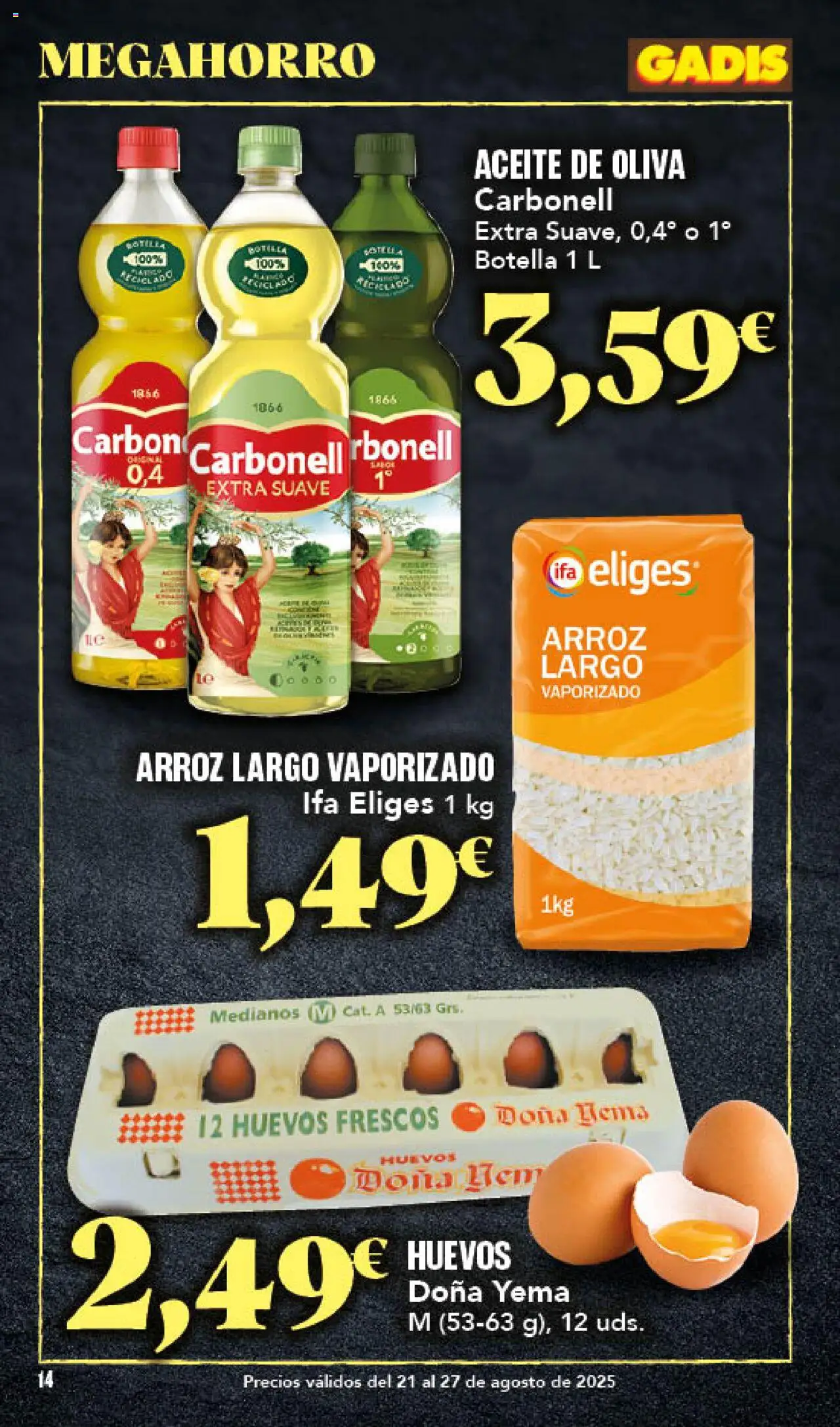 Gadis folleto │ válido desde el 21.08.2025 | Página: 14 | Productos: Huevos, Aceite, Arroz, Aceite de oliva
