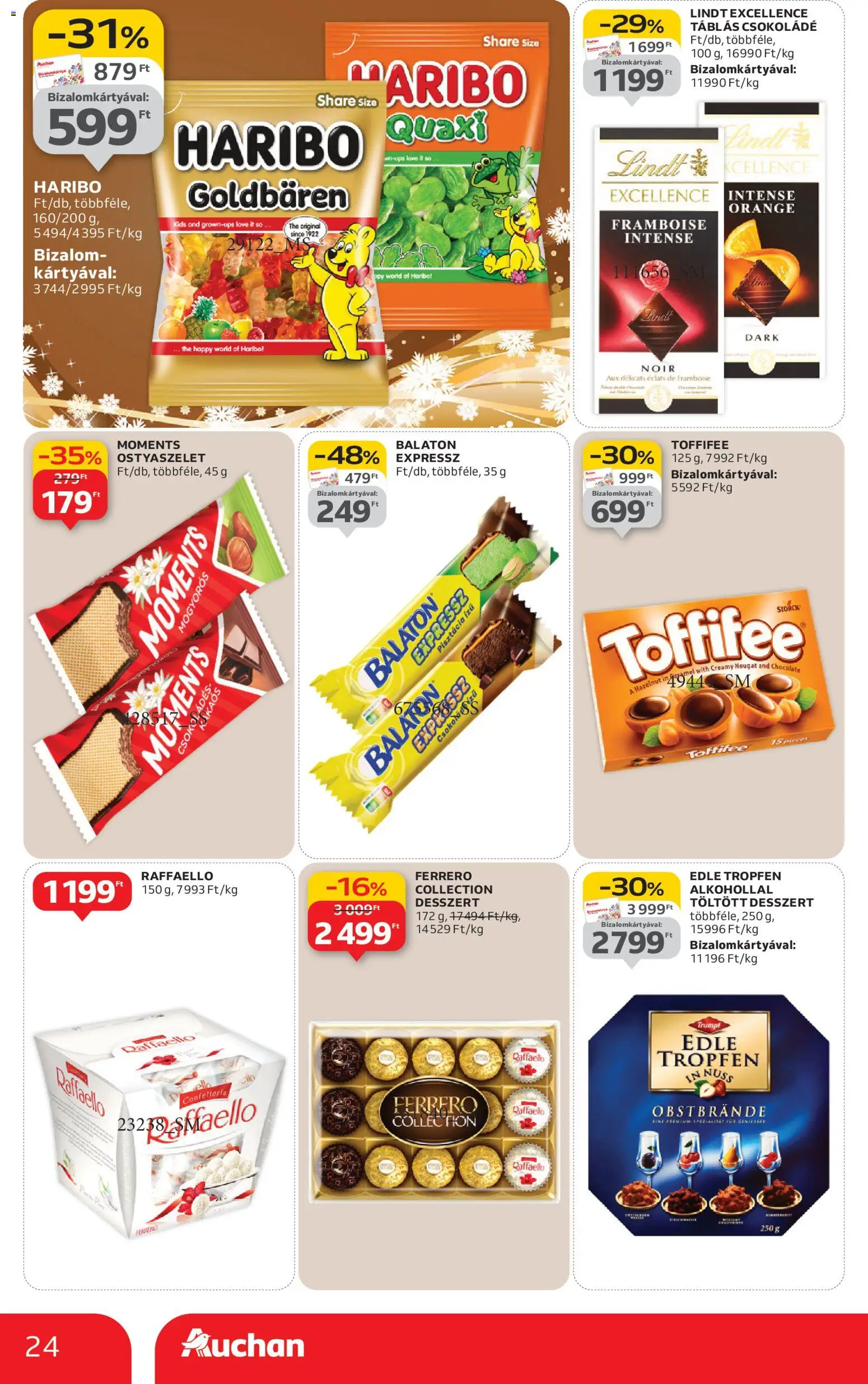 Auchan akciós ujság - amely érvényes a következő dátumtól: 18.12.2025 | Oldal: 24 | Termékek: Raffaello, Pisztácia, Toffifee, Só