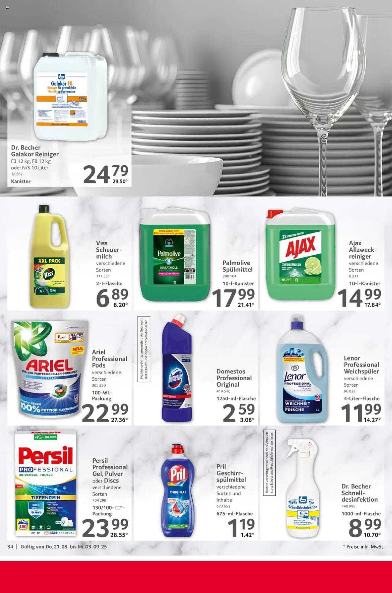 Selgros Gastronomie - gültig ab dem 21.08.2025 | Seite: 34 | Produkte: Lenor, Milch, Ariel, Pril