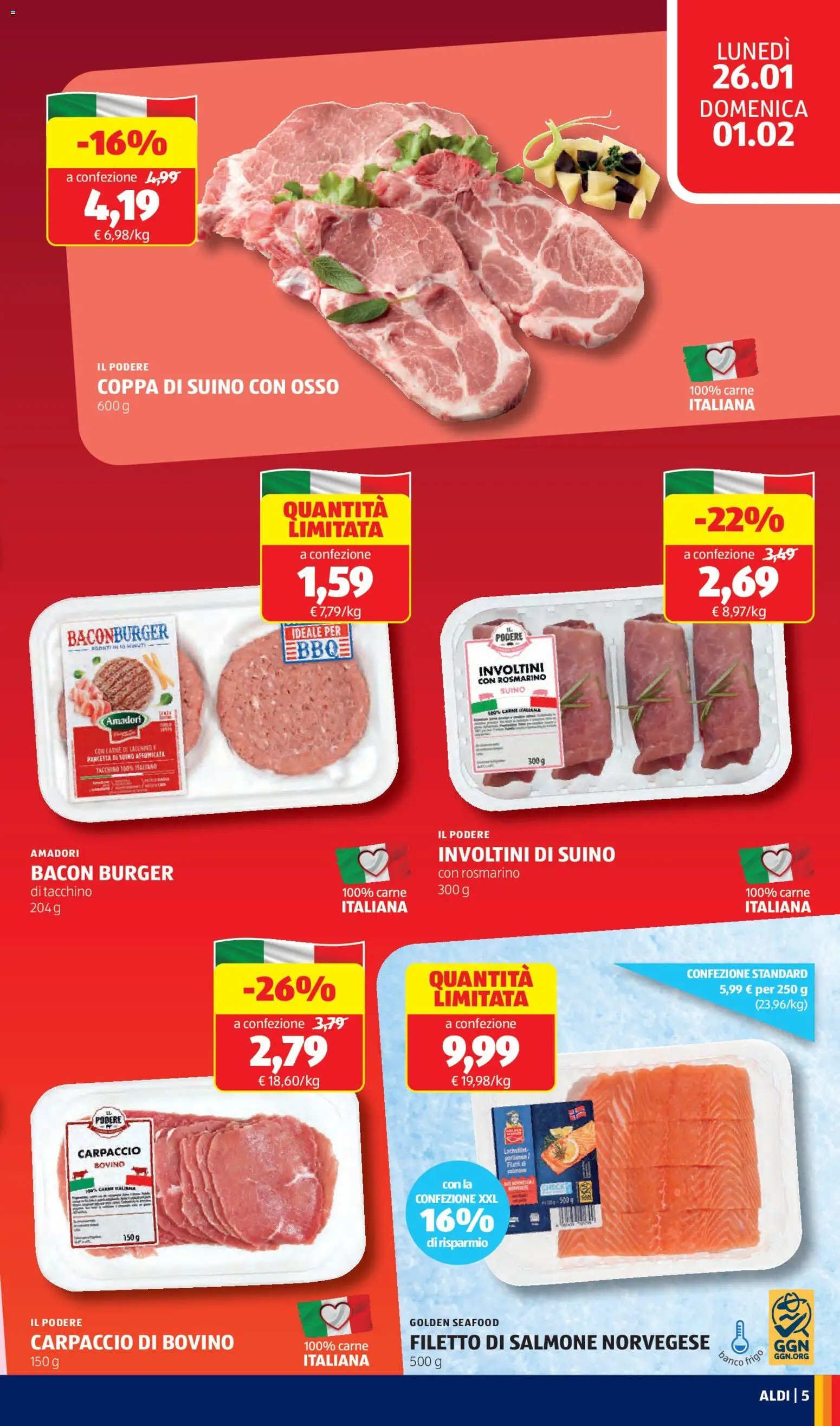 Volantino Aldi del 26.01.2026 | Pagina: 5 | Prodotti: Rosmarino, Salmone, Pancetta, Tacchino