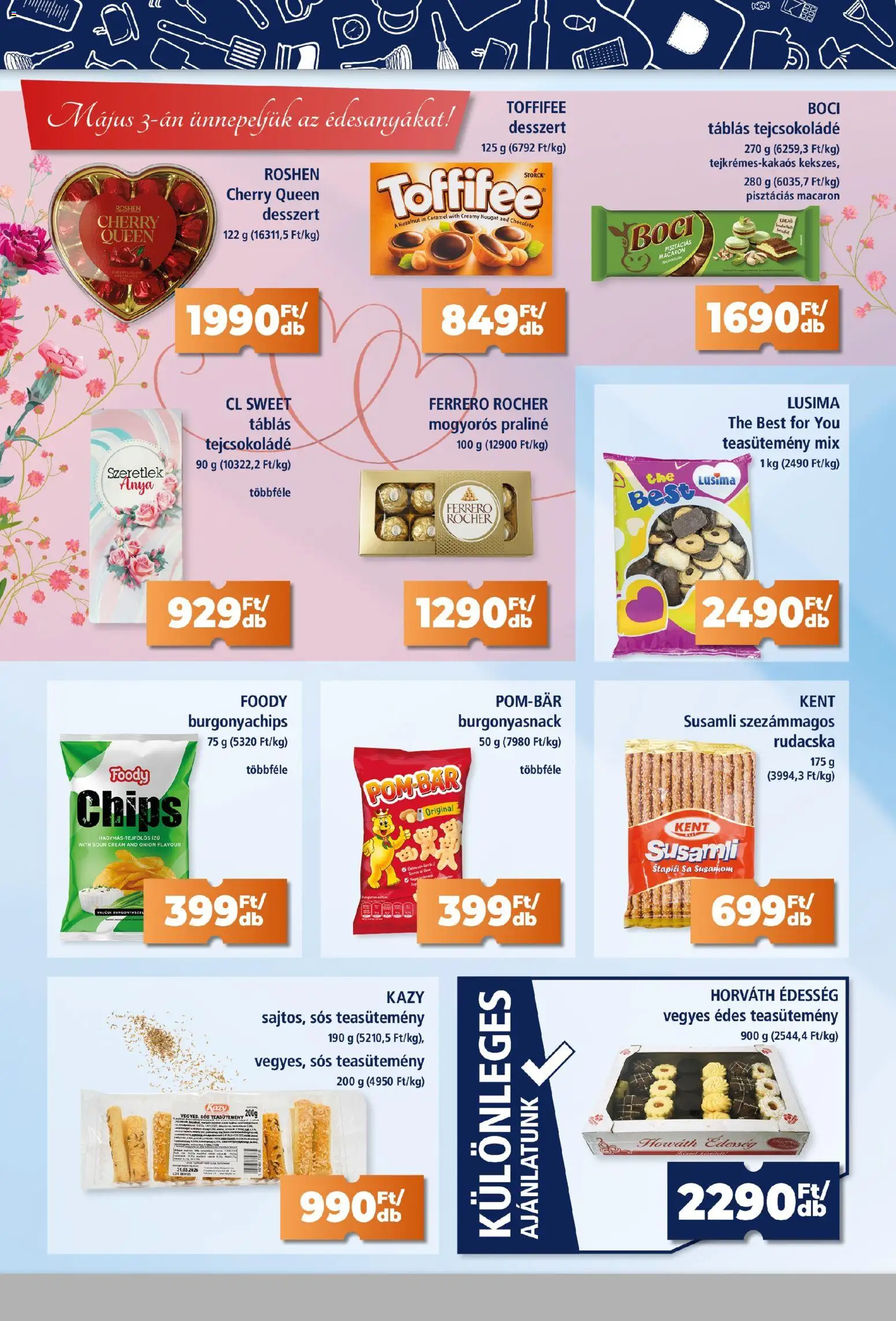 Goods Market akciós ujság - amely érvényes a következő dátumtól: 16.04.2026 | Oldal: 5 | Termékek: Chips, Ferrero rocher, Praliné, Teasütemény