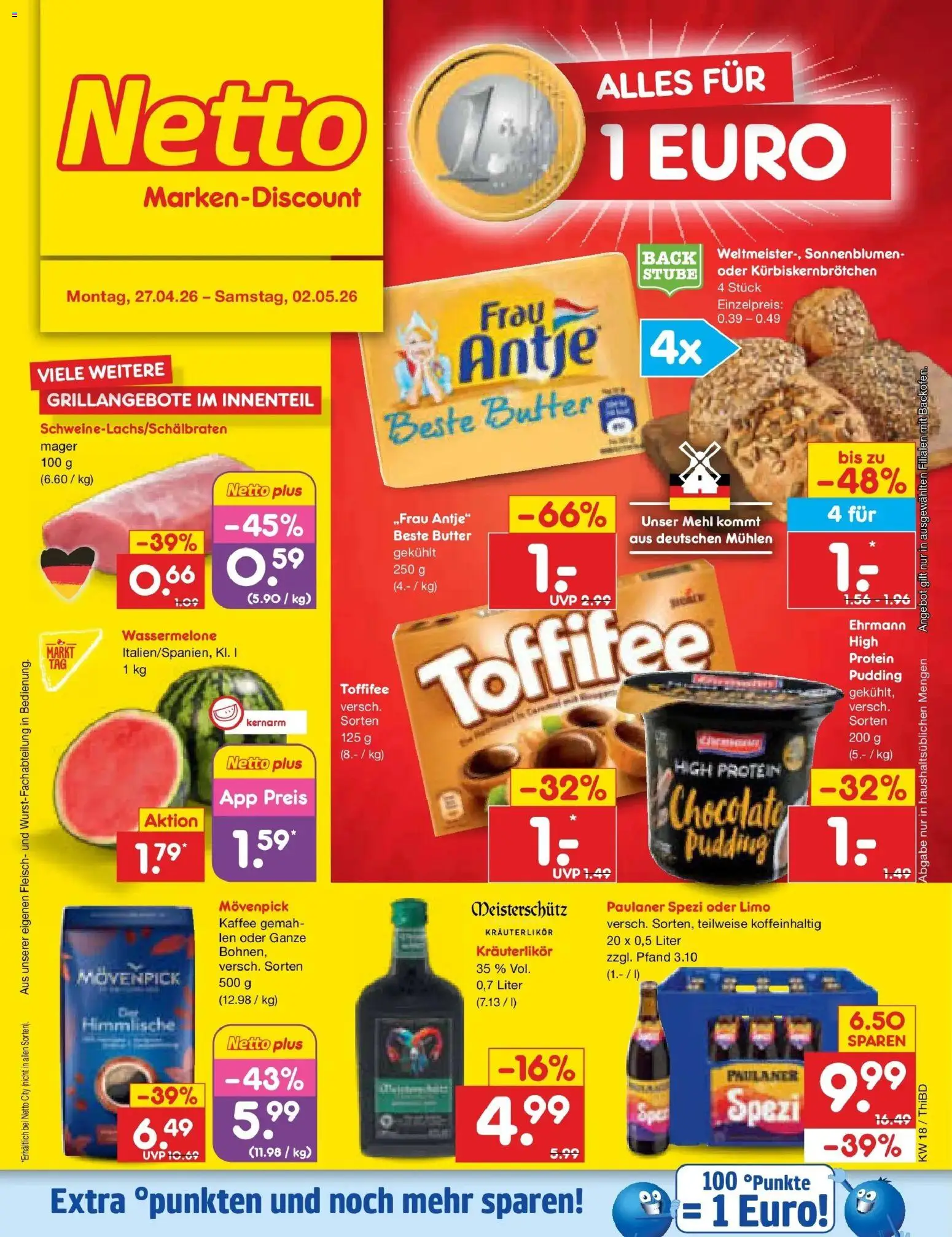 Netto Marken-Discount Prospekt Thiendorf	 – gültig ab 27.04.2026 | Seite: 1 | Produkte: Mehl, Kaffee, Paulaner spezi, Pudding