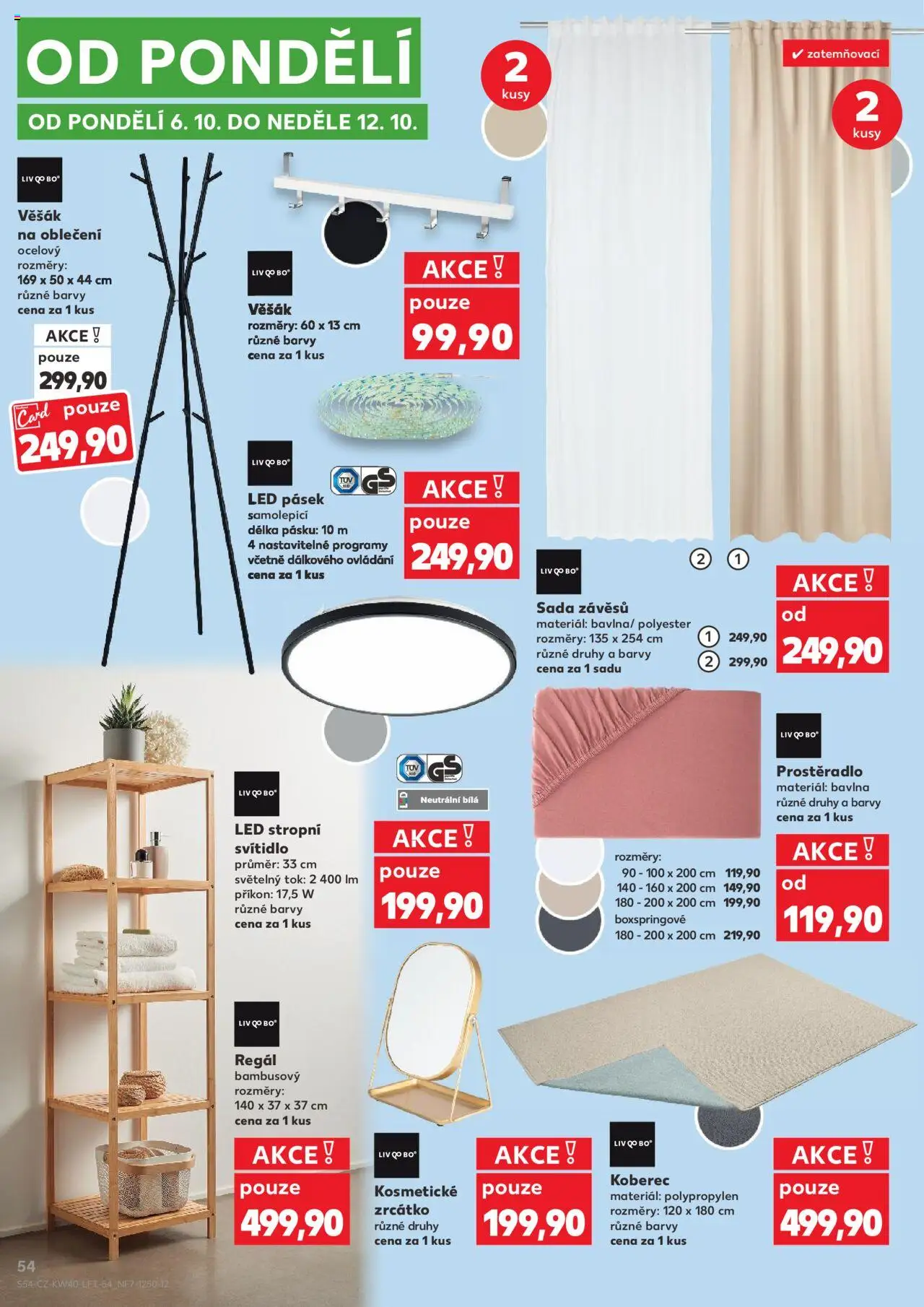 Kaufland leták od 01.10.2025 | Strana: 54 | Produkty: LED pásek, LED stropní svítidlo, Koberec, Věšák