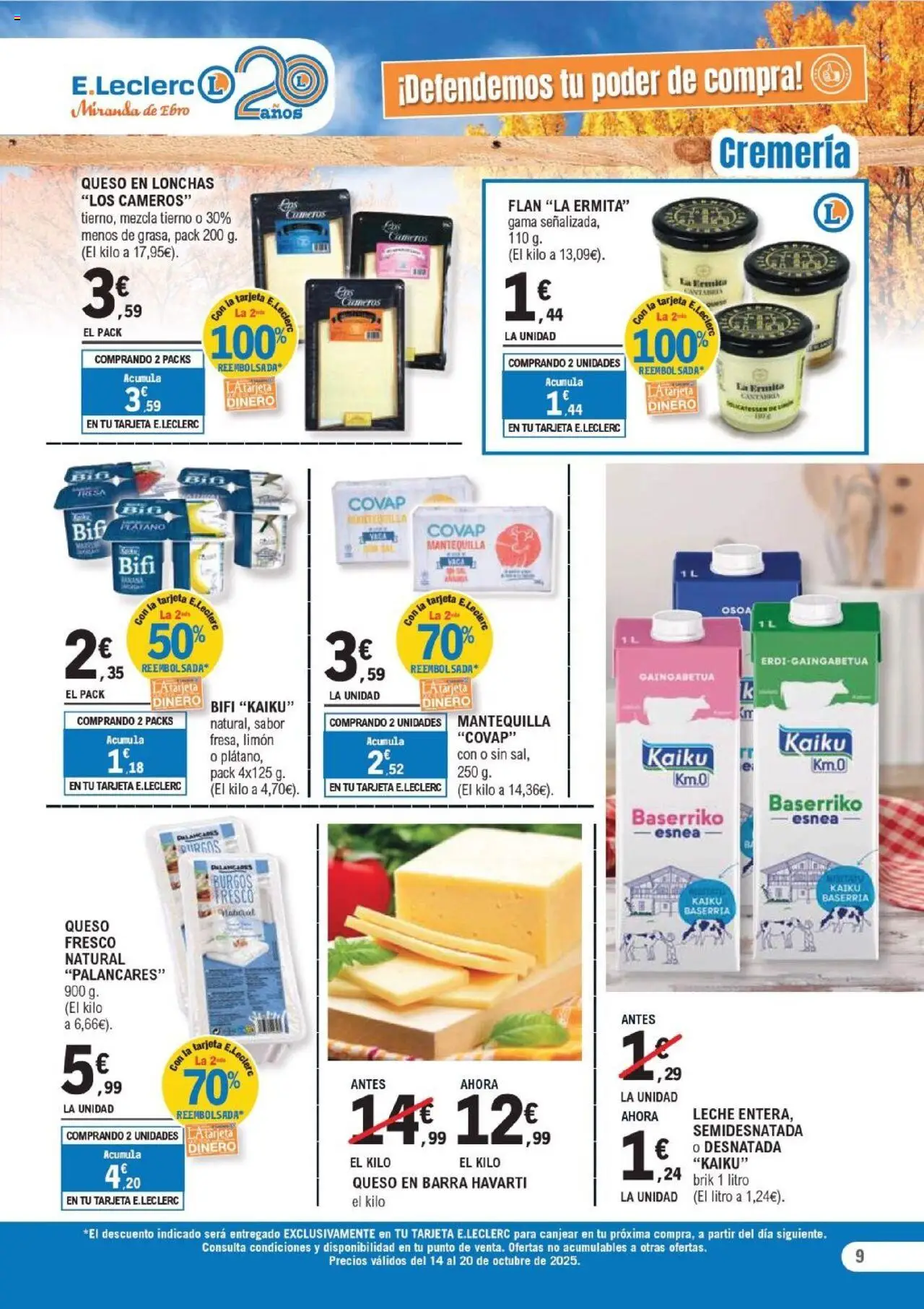 E.Leclerc folleto │ válido desde el 14.10.2025 | Página: 9 | Productos: Leche, Queso, Queso fresco, Συσκευή ροής