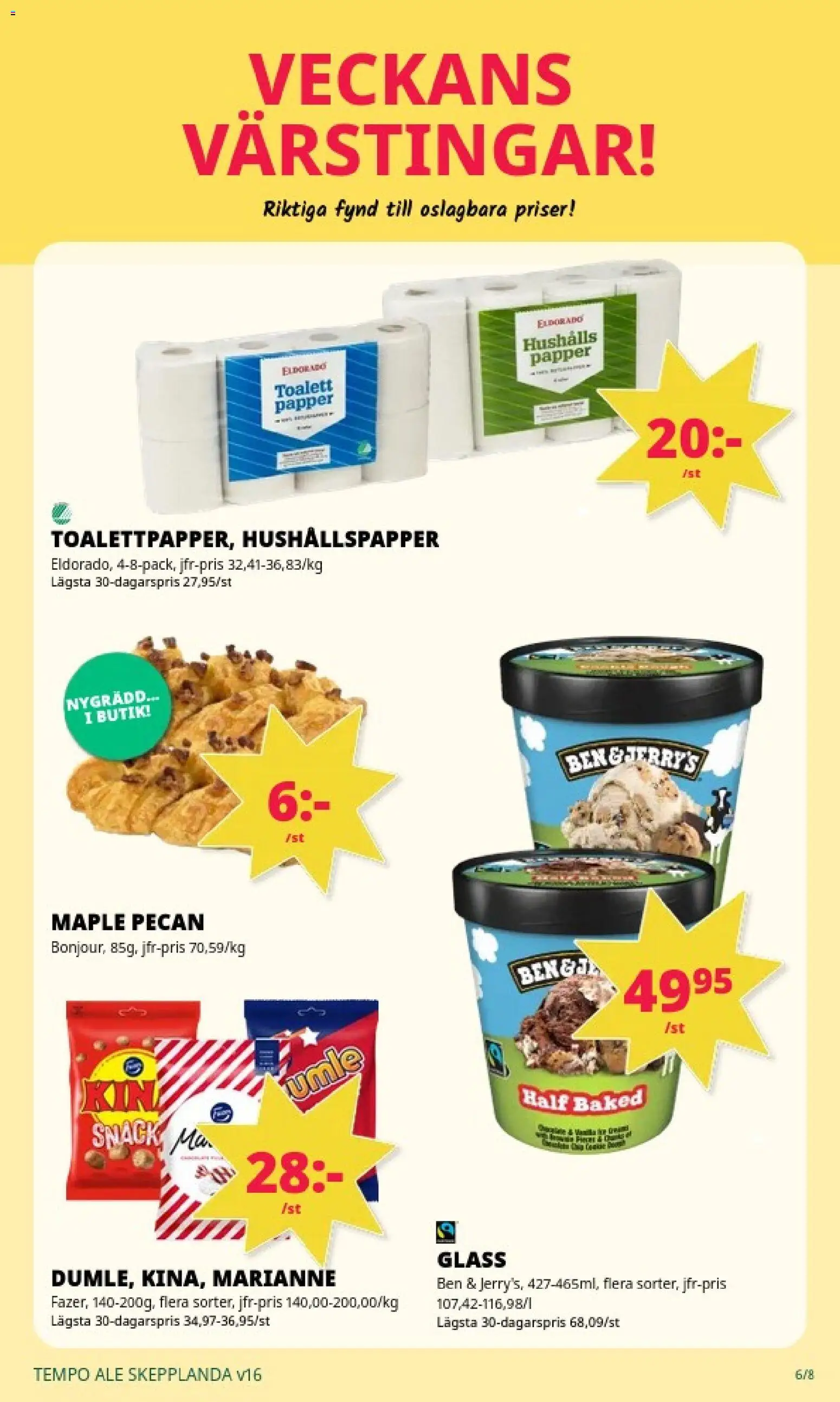 Tempo reklamblad aktuell från 12.04.2026 | Sida: 6 | Produkter: Hushållspapper, Toalett, Papper, Glass