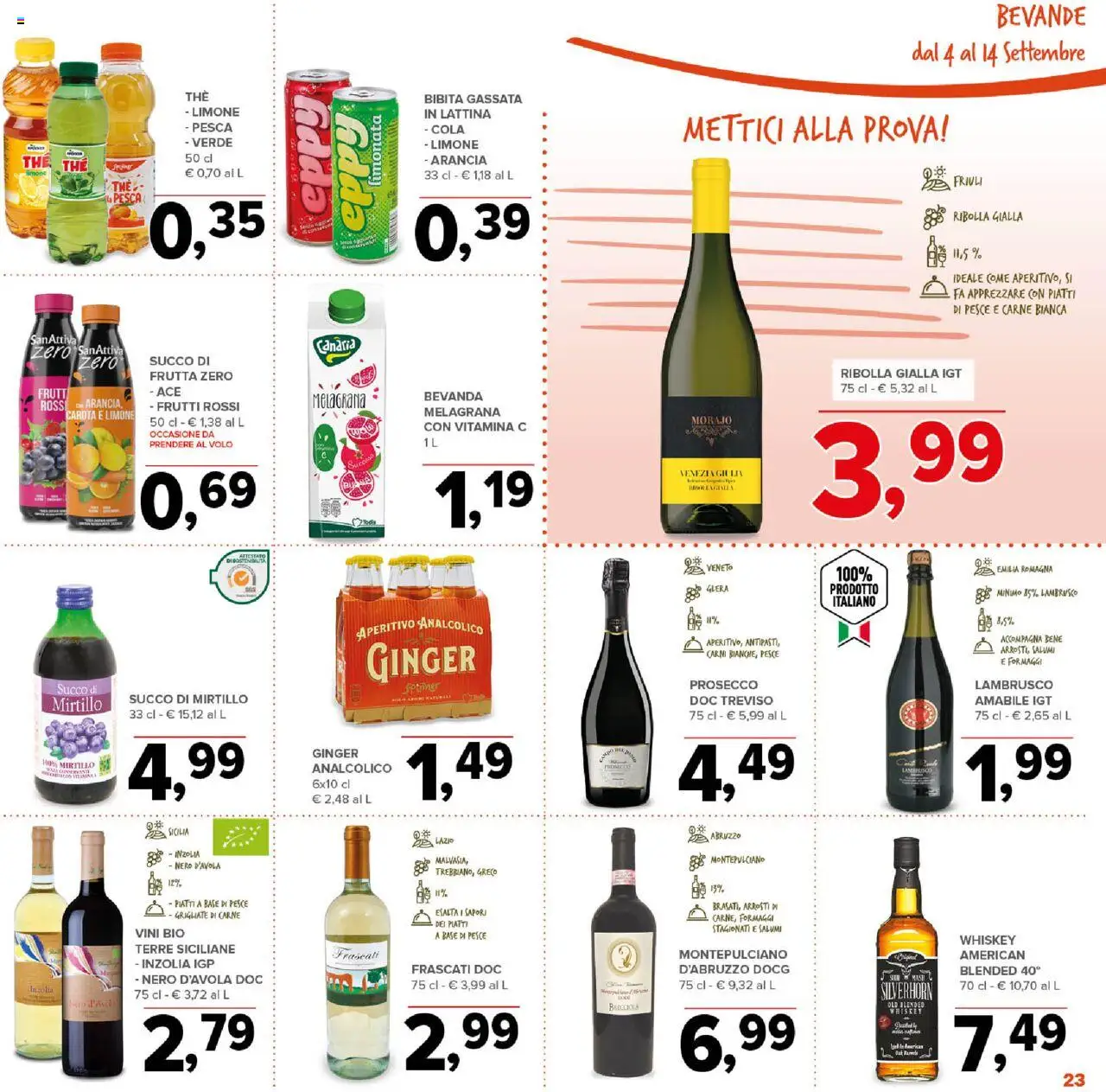 Volantino Todis del 04.09.2025 | Pagina: 23 | Prodotti: Pesce, Prosecco, Limone, Bibita