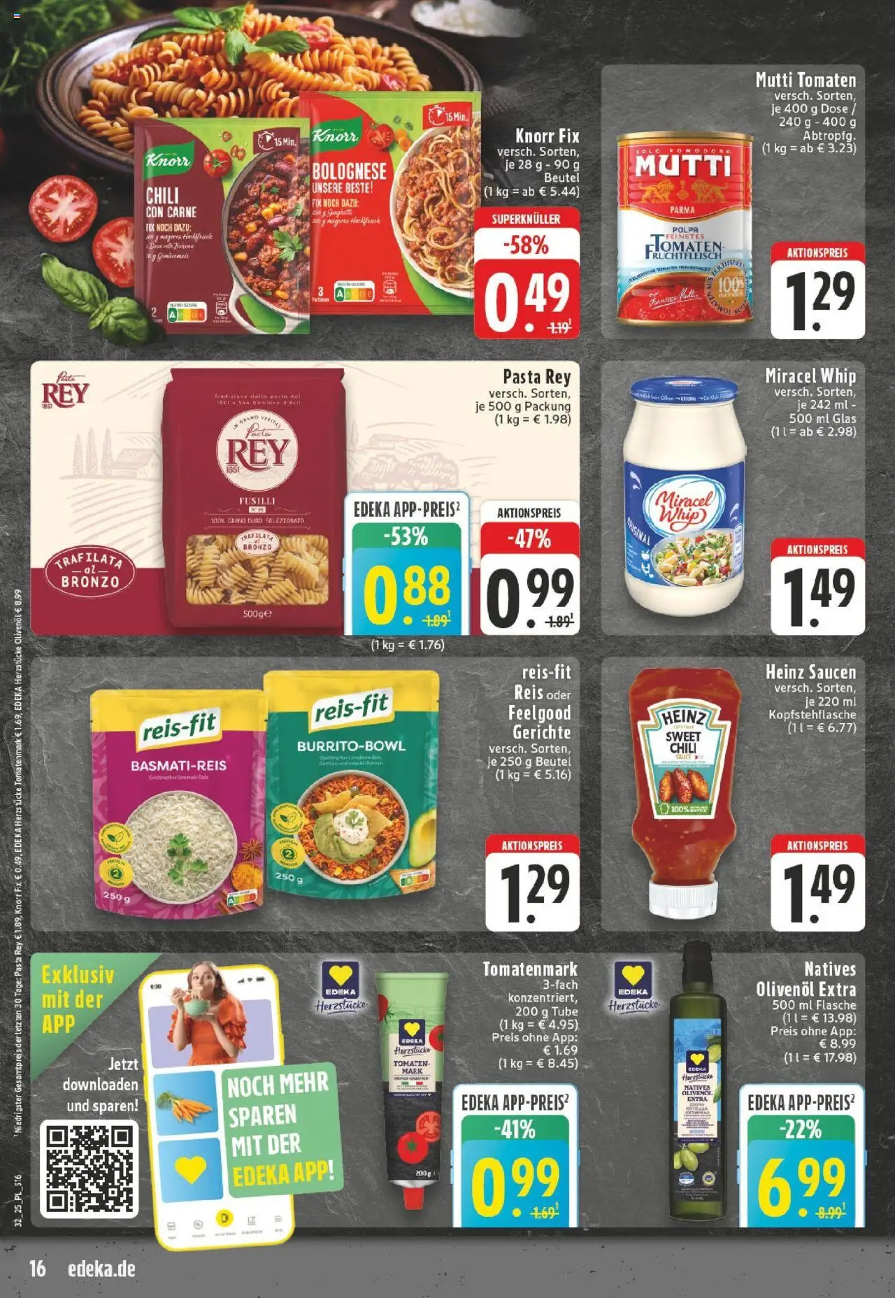 Edeka prospekt Düsseldorf-Derendorf	 - gültig ab dem 03.08.2025 | Seite: 16 | Produkte: Olivenol, Tomaten, Pasta, Reis
