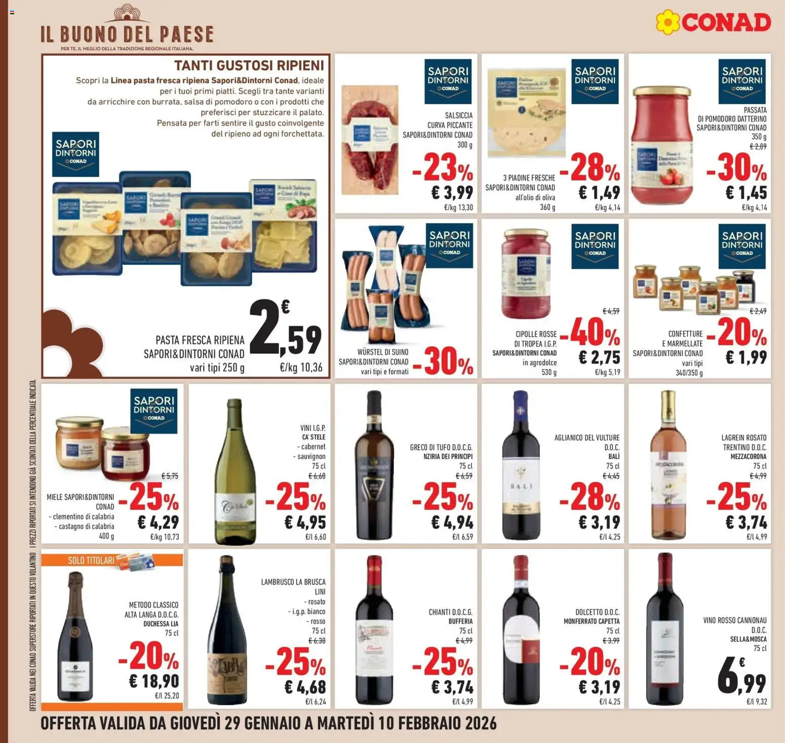 Volantino Conad del 29.01.2026 | Pagina: 16 | Prodotti: Suino, Pomodoro, Salsiccia, Wurstel