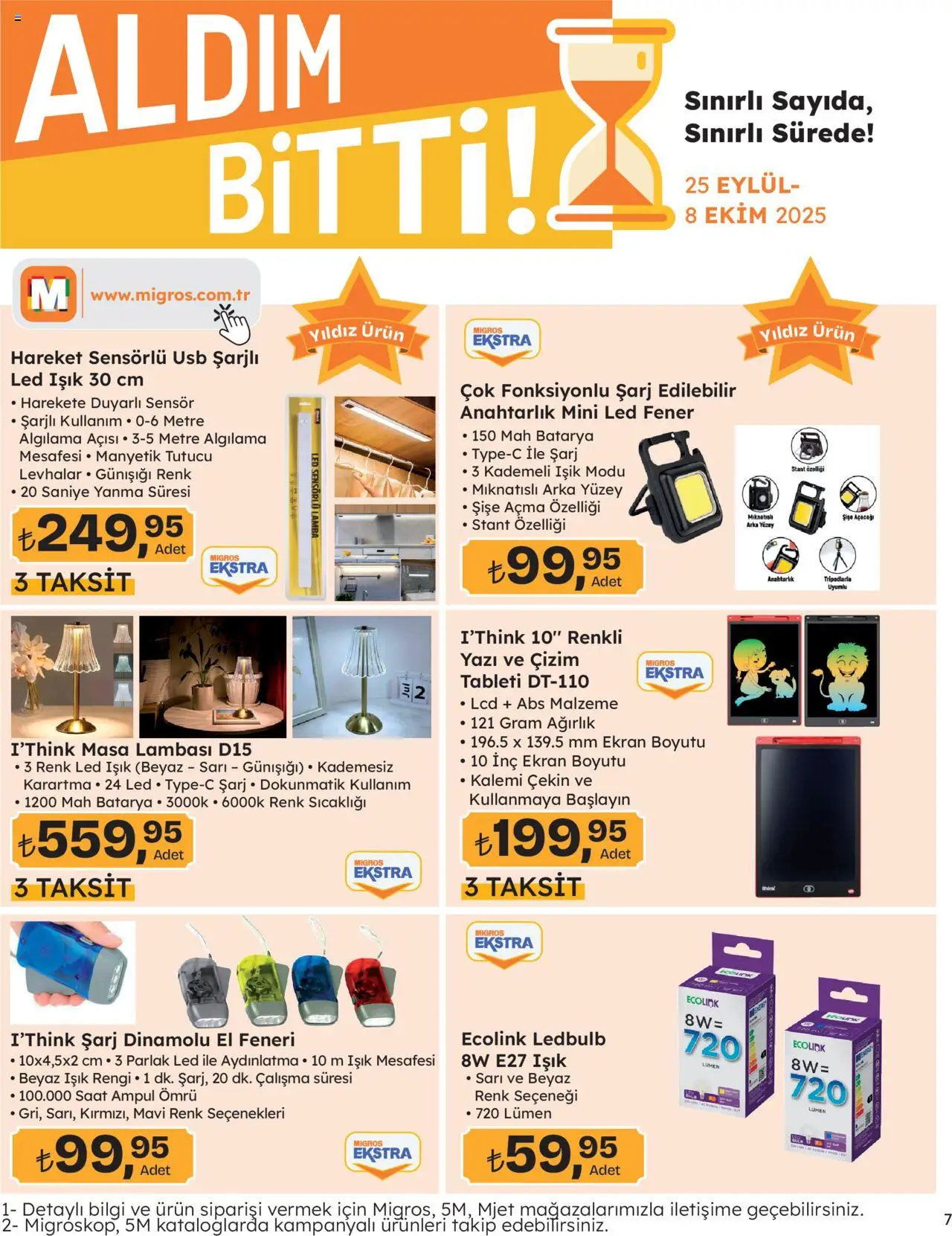 Migros Katalog - Migros Jet Dijital - 25.09.2025 tarihinden itibaren geçerlidir | Sayfa: 7 | Ürünler: Masa, Lamba, Saat, Ağırlık