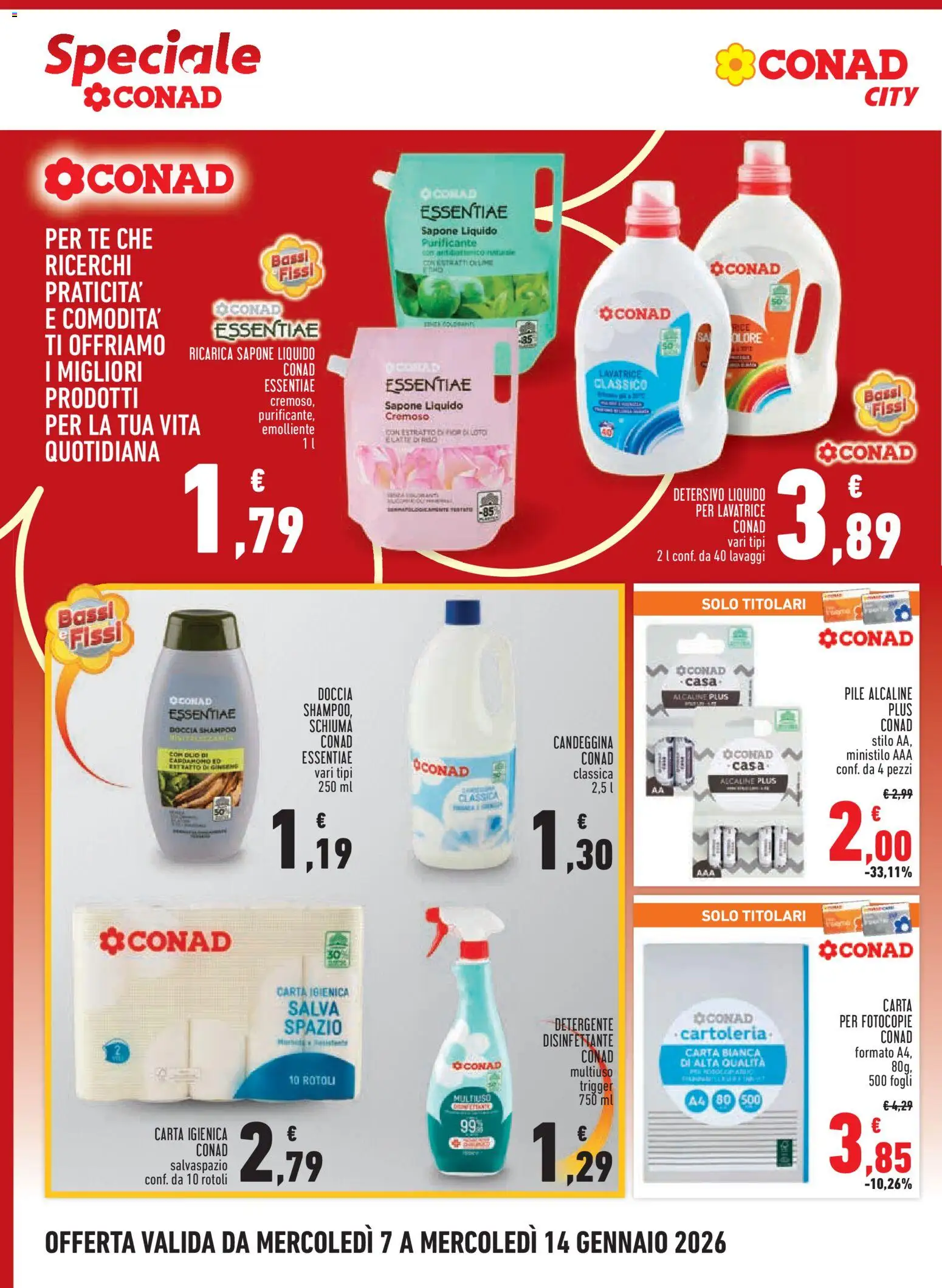 Volantino Conad del 07.01.2026 | Pagina: 8 | Prodotti: Shampoo, Carta igienica, Candeggina, Lavatrice