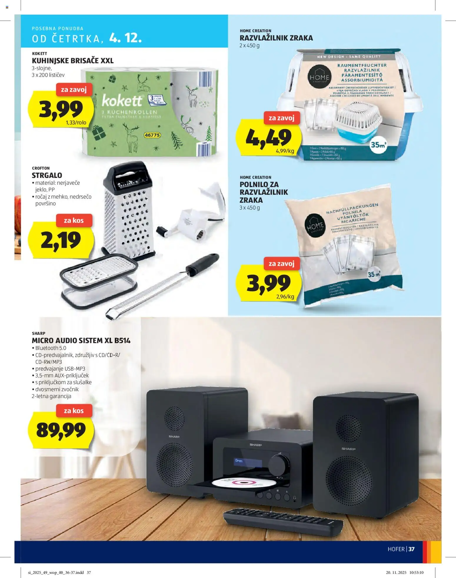 Novi Hofer katalog ponudbe – veljaven od 27.11.2025 | Stran: 37 | Izdelki: Audio, Slusalke, Zvocnik, Kuhinjske brisače