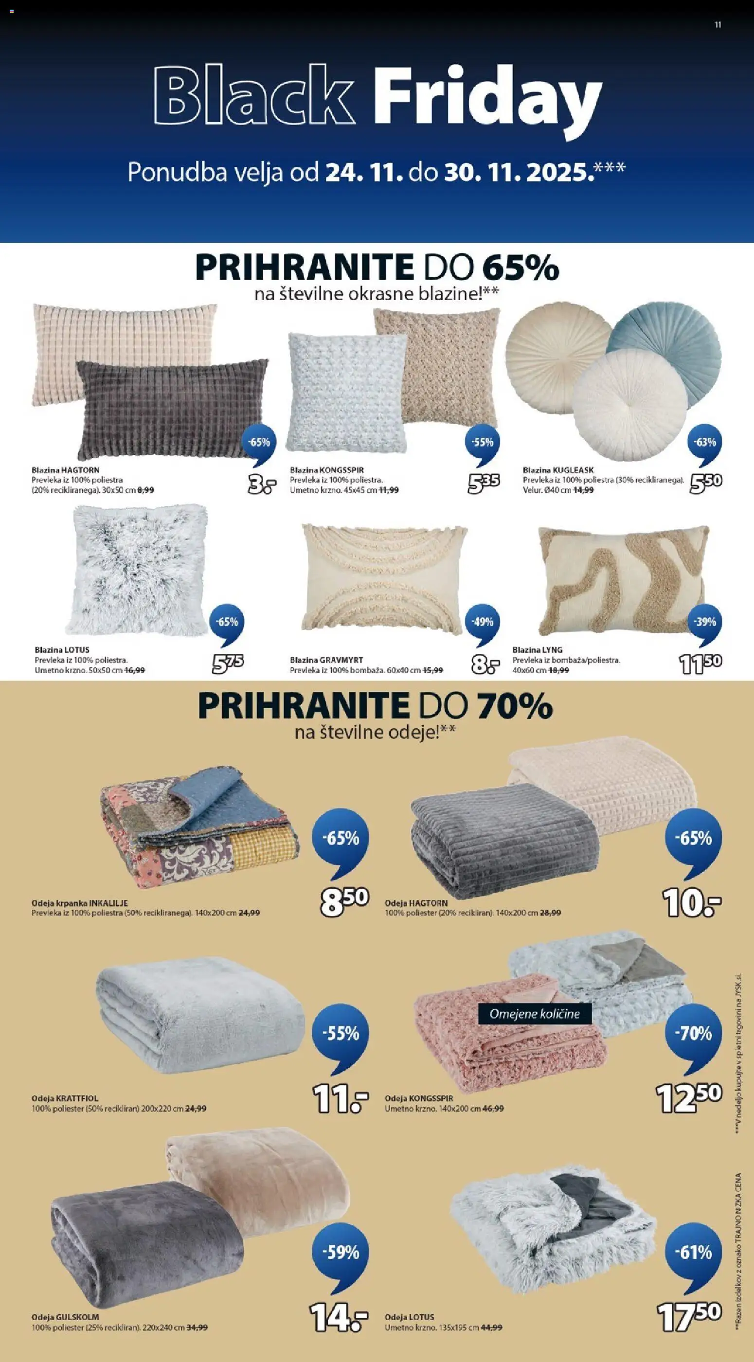 Novi JYSK katalog ponudbe – veljaven od 24.11.2025 | Stran: 11 | Izdelki: Prevleka, Blazina, Odeja