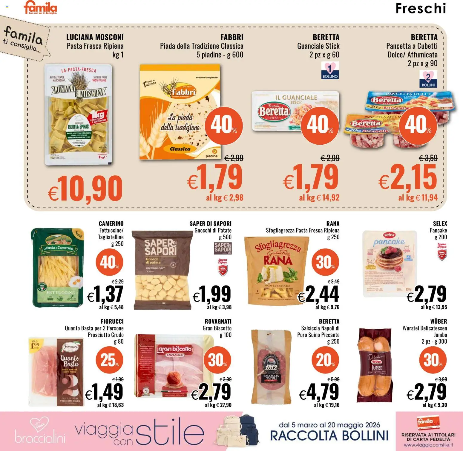 Volantino Famila del 16.03.2026 | Pagina: 8 | Prodotti: Suino, Prosciutto, Pasta, Wurstel
