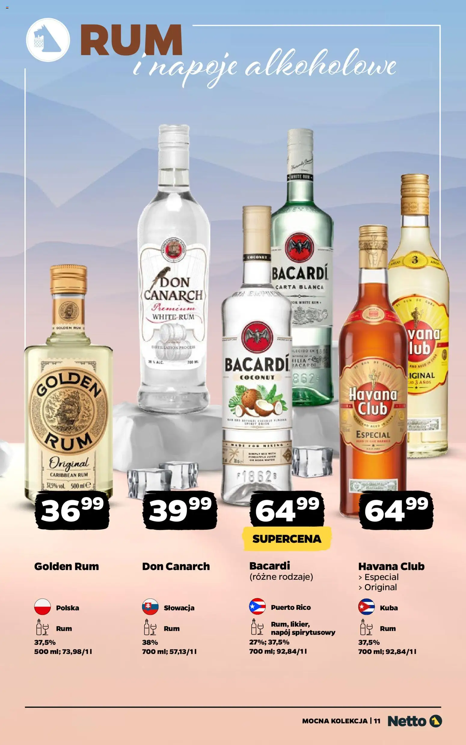 Netto gazetka - Alkohole mocne od 19.01.2026 | Strona: 11 | Produkty: Rum Bacardi, Napoje, Rum