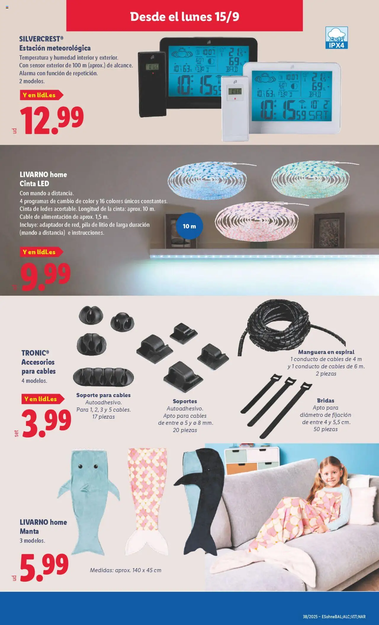 Lidl folleto de bazar │ válido desde el 15.09.2025 | Página: 13 | Productos: Manguera, Cable, Estación meteorológica, Adaptador