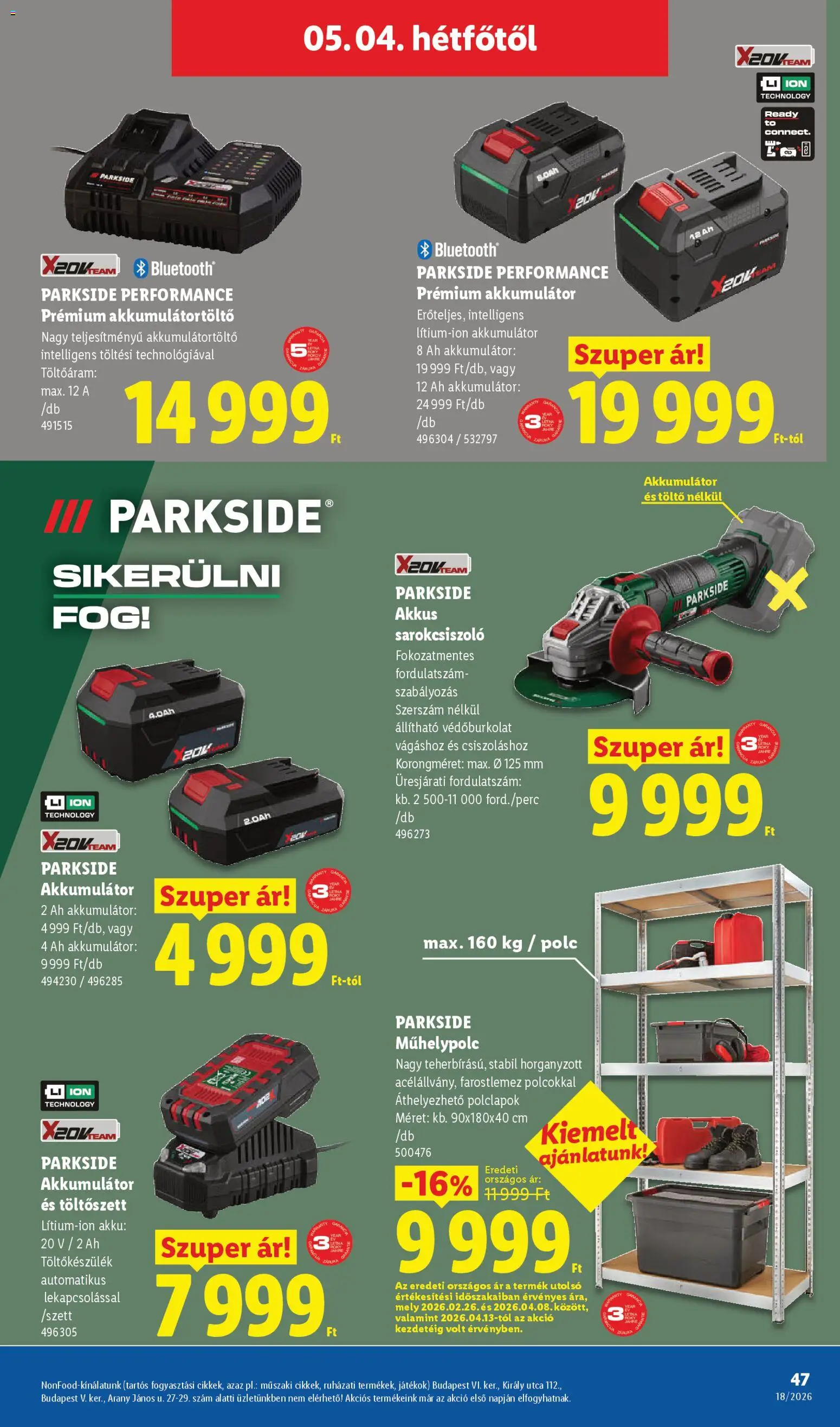 Lidl akciós ujság - amely érvényes a következő dátumtól: 30.04.2026 | Oldal: 47 | Termékek: Játékok, Sarokcsiszoló, Polc, Akkumulátor