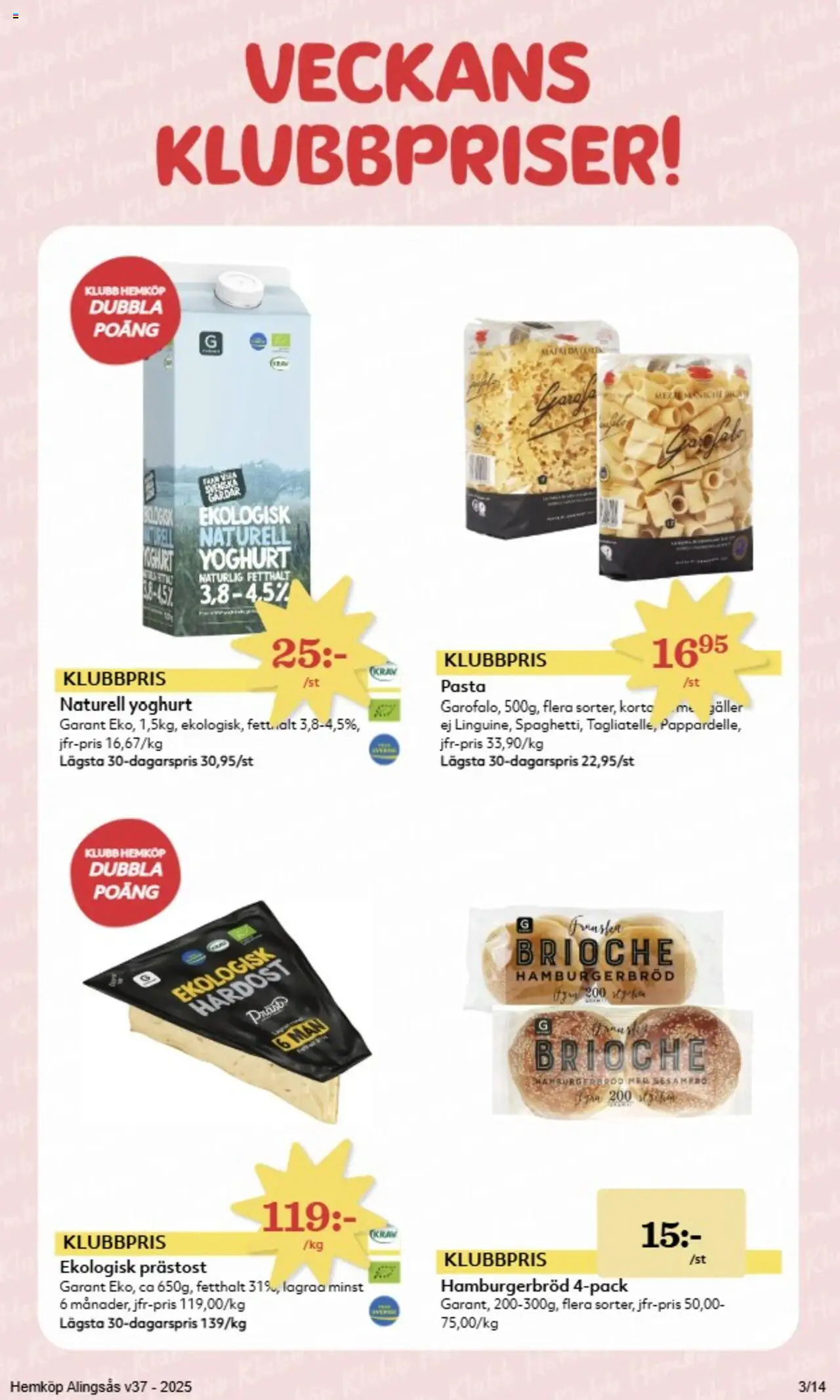 Hemköp reklamblad aktuell från 08.09.2025 | Sida: 3 | Produkter: Galler, Hamburgerbröd, Yoghurt, Pasta