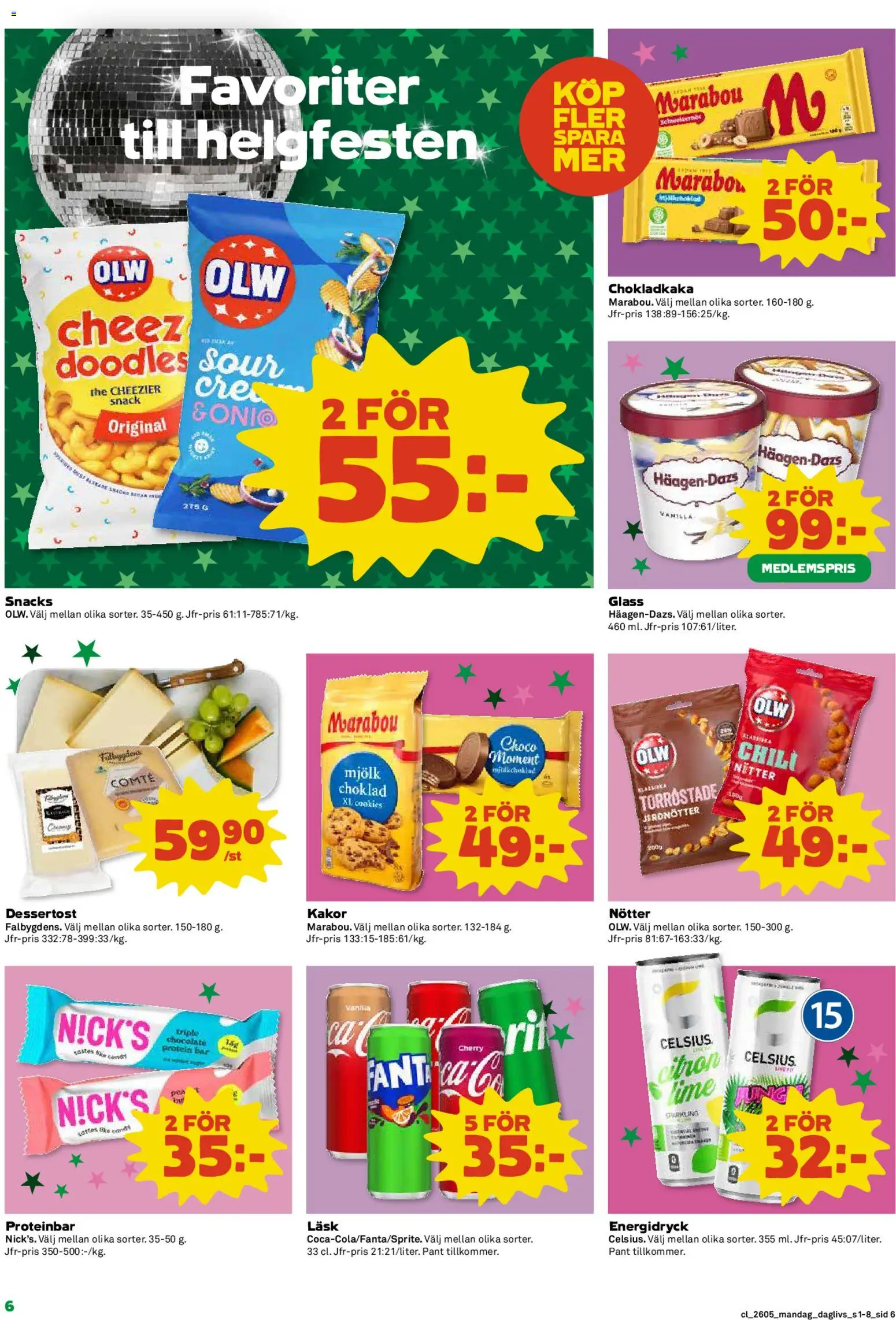 Coop Daglivs reklamblad aktuell från 26.01.2026 | Sida: 6 | Produkter: Chokladkaka, Chili, Nötter, Glass