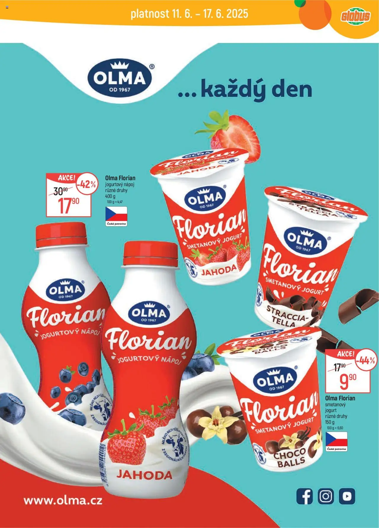 Globus leták - České Budějovice od 11.06.2025 | Strana: 26 | Produkty: Globus, Mléko, Smetanový jogurt, Jogurt florian