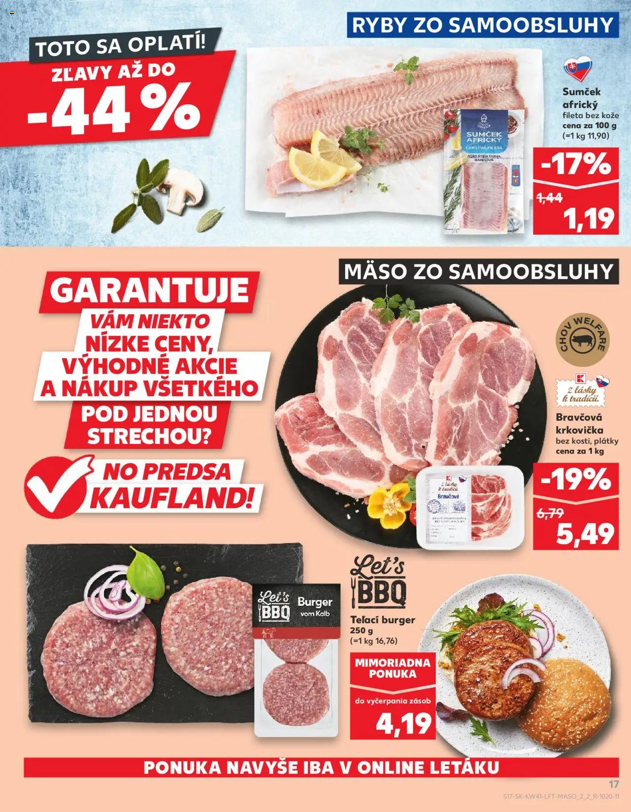 Nové Kaufland akcie – leták je platný od 09.10.2025 | Strana: 17 | Produkty: Ryby, Bravčová krkovička, Krkovička