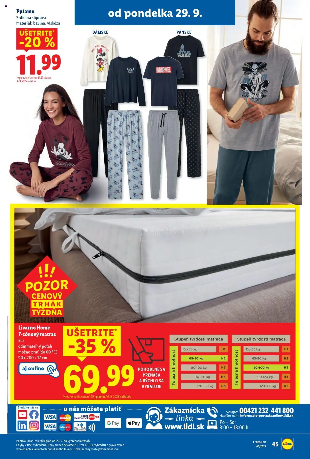 Nové Lidl akcie – leták je platný od 29.09.2025 | Strana: 59 | Produkty: Matrac, Pyžamo