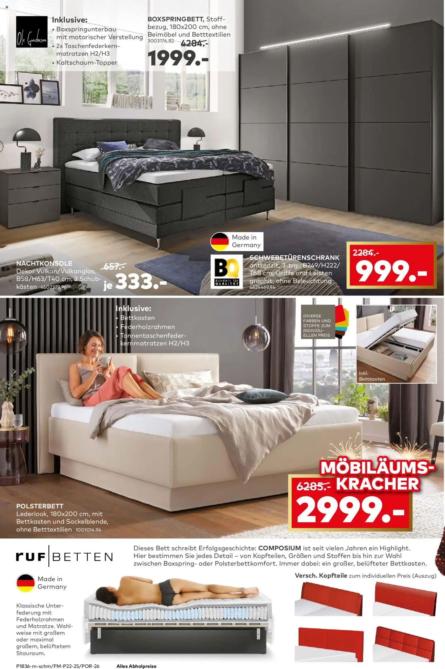 Porta! Jetzt Möbeltrends entdecken und 25% Möbiläumsrabatt auf ALLE Möbel sichern - Aachen – gültig ab 10.11.2025 | Seite: 10 | Produkte: Bett, Schwebetürenschrank, Polsterbett