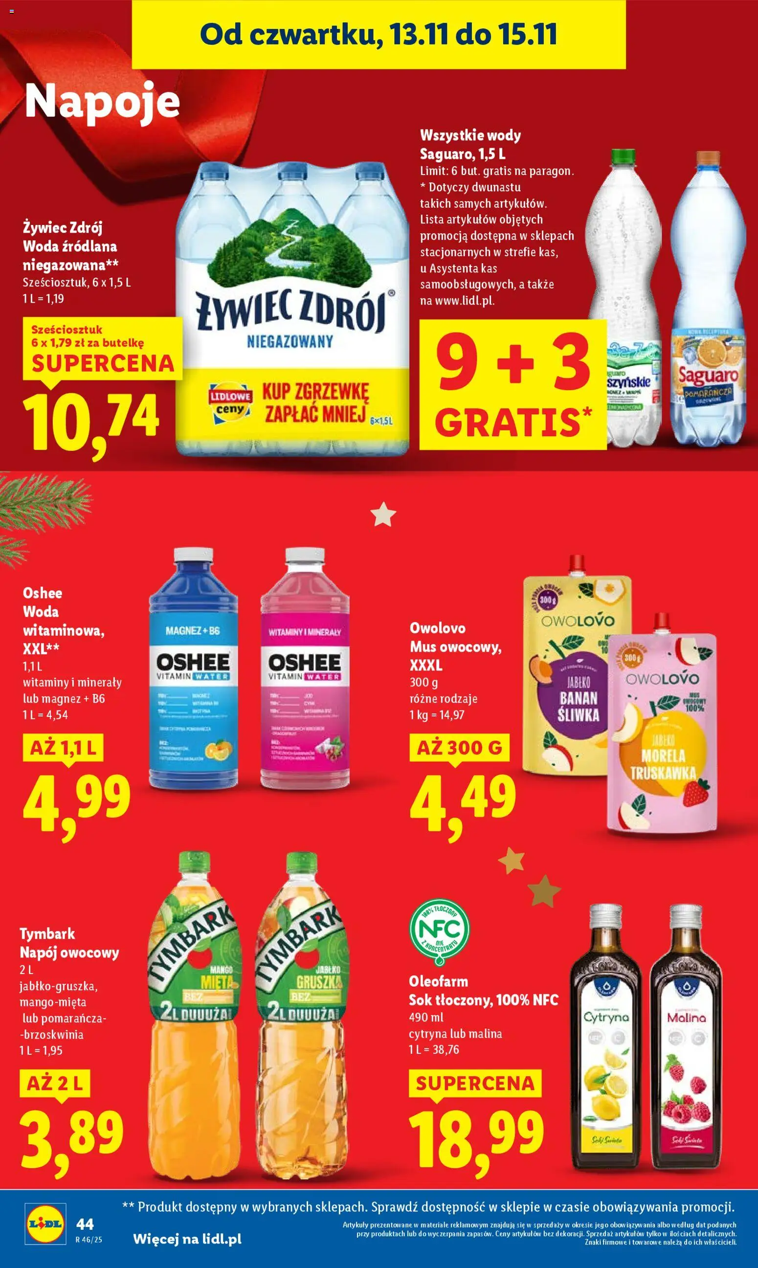 Lidl Gazetka od 13.11.2025 | Strona: 44 | Produkty: Gruszka, Woda źródlana, Mięta, Sok