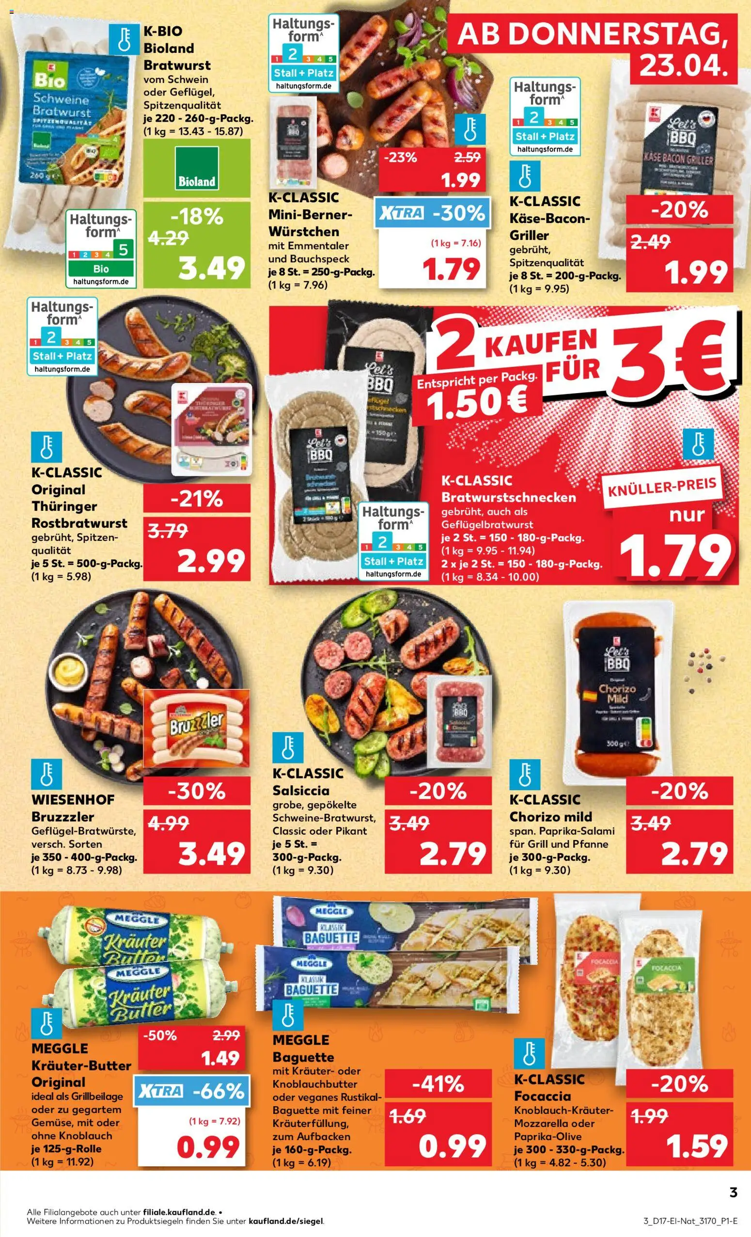 Kaufland Prospekt Rostock	 – gültig ab 23.04.2026 | Seite: 3 | Produkte: Grill, Butter, Mozzarella, Salami