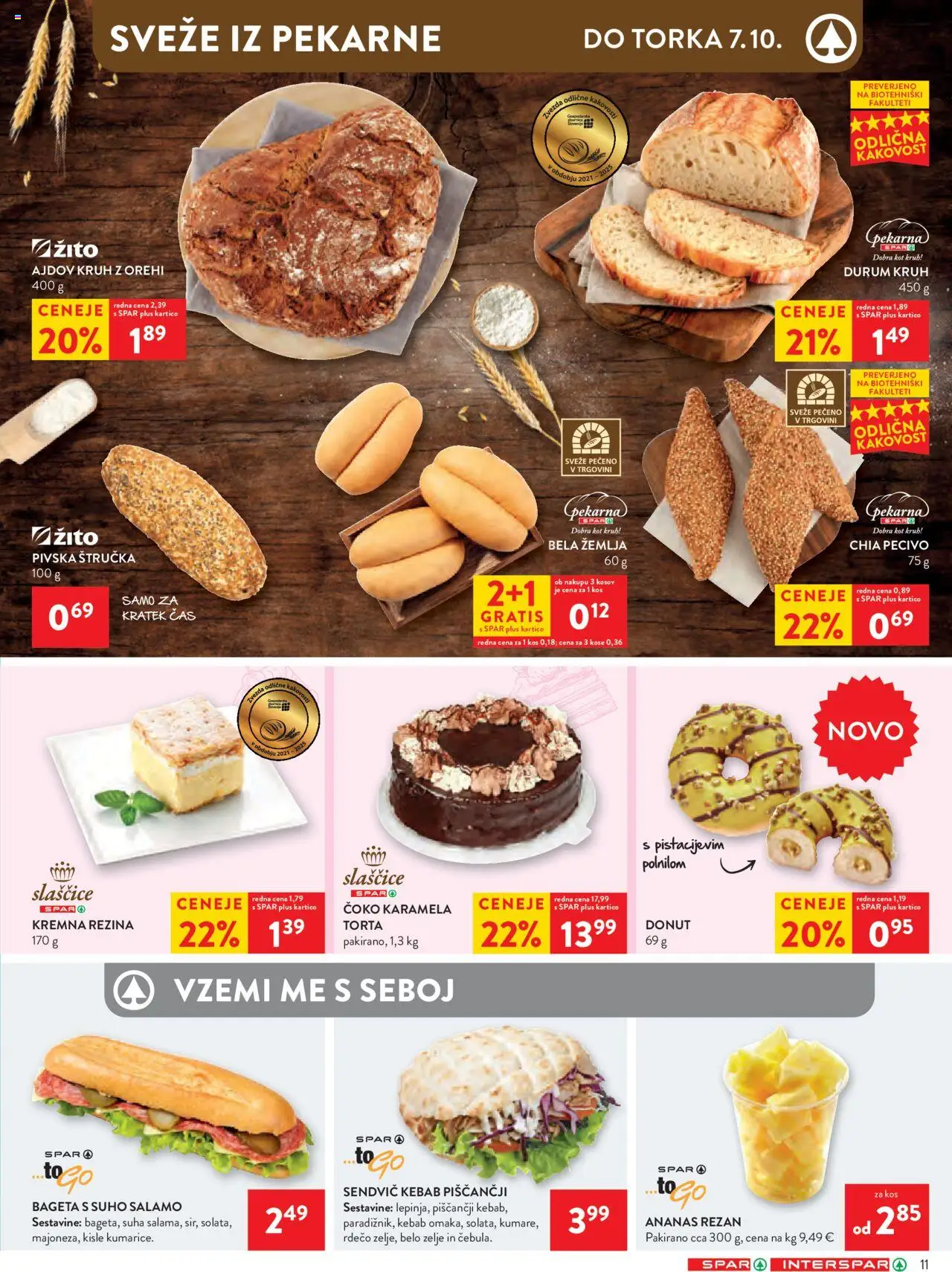 Novi Spar katalog ponudbe – veljaven od 01.10.2025 | Stran: 13 | Izdelki: Žemlja, Štručka, Torta, Kruh