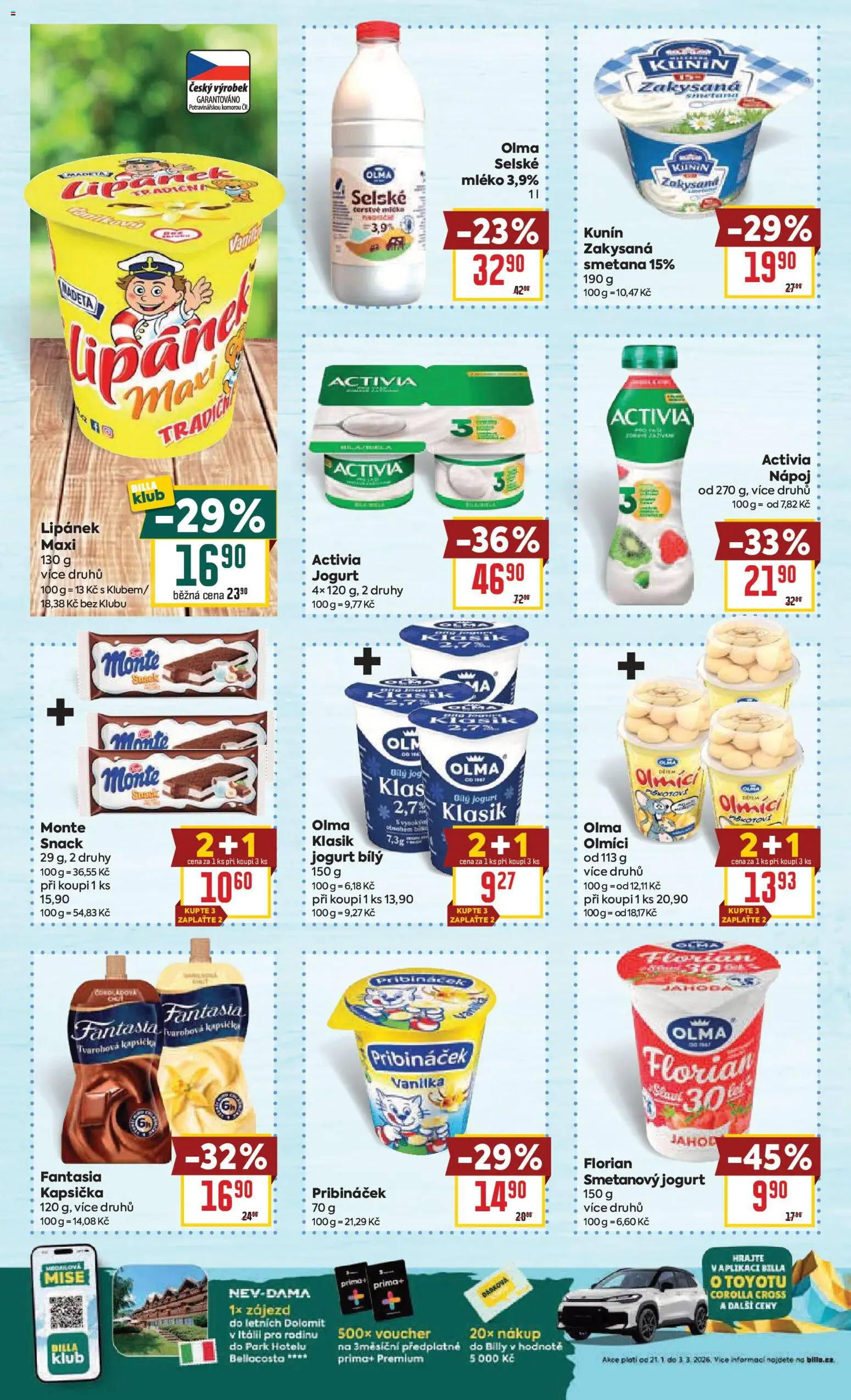 Billa Velký leták od 25.02.2026 | Strana: 16 | Produkty: Lipánek, Mléko, Smetanový jogurt, Bílý jogurt