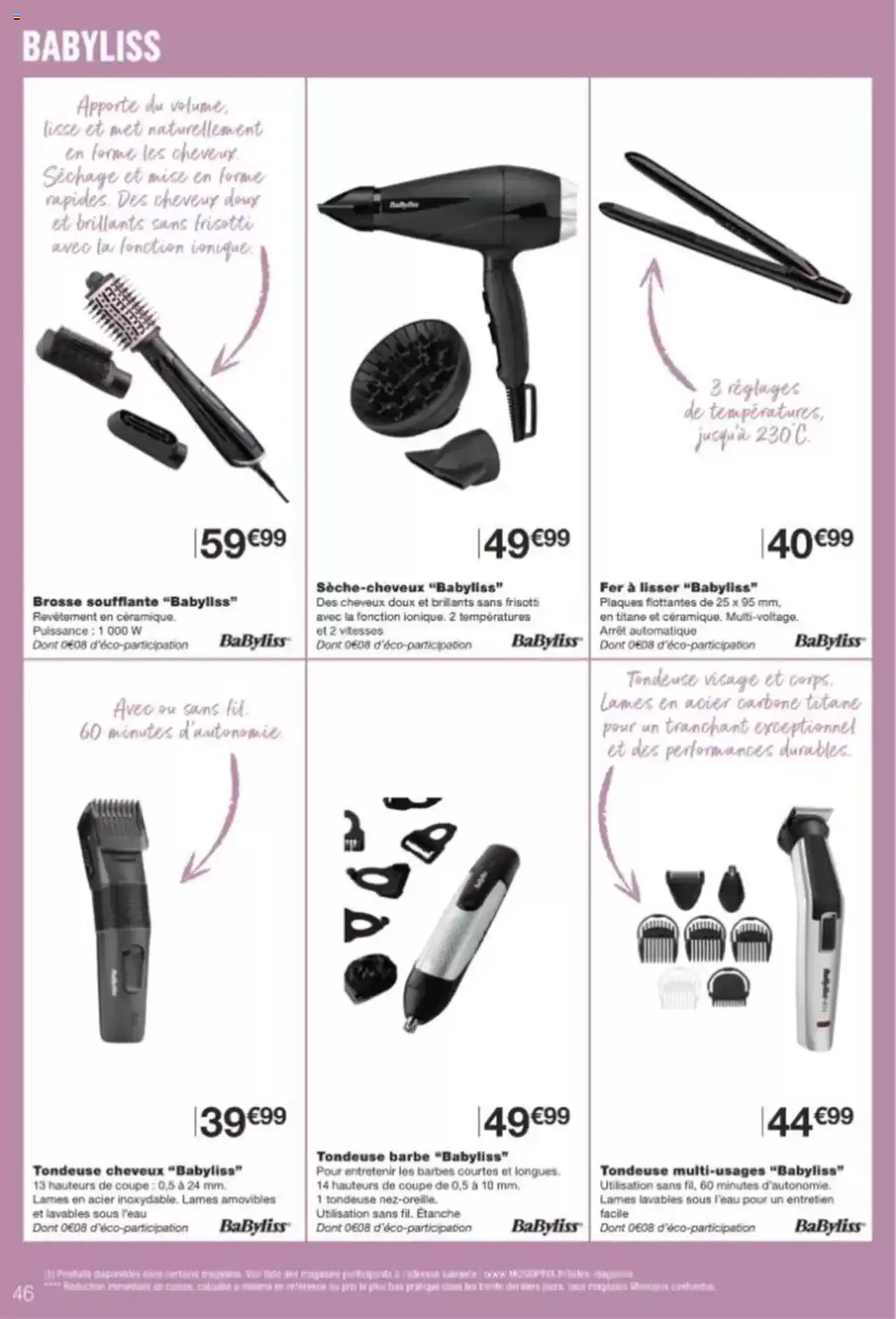  | Page: 46 | Produits: Tondeuse cheveux, Fer à lisser, Tondeuse, Brosse