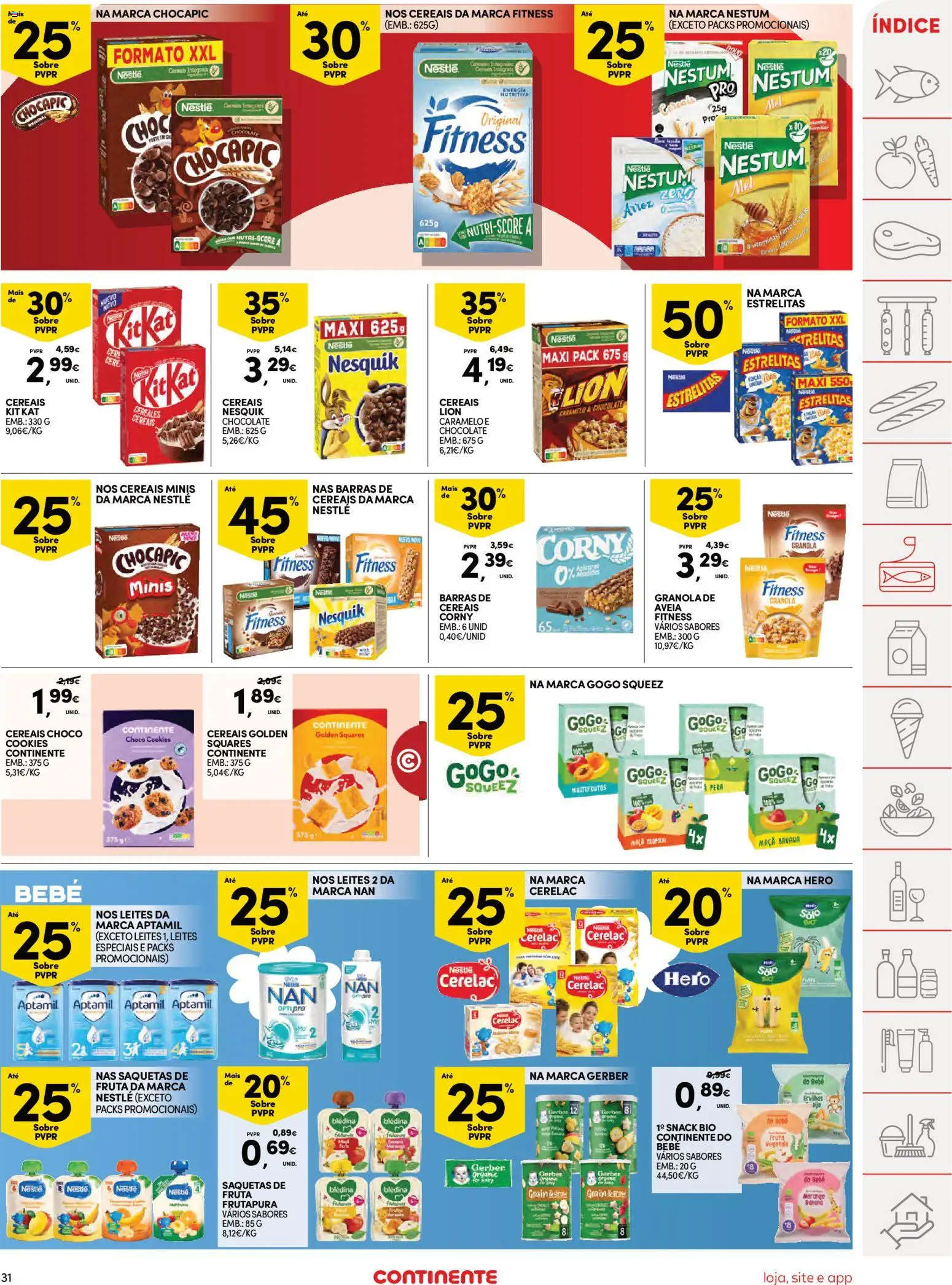 Continente Semanal Continente Bom Dia │ válido de 24.03.2026 | Página: 31 | Produtos: Maça, Chocolate, Arroz, Cereais