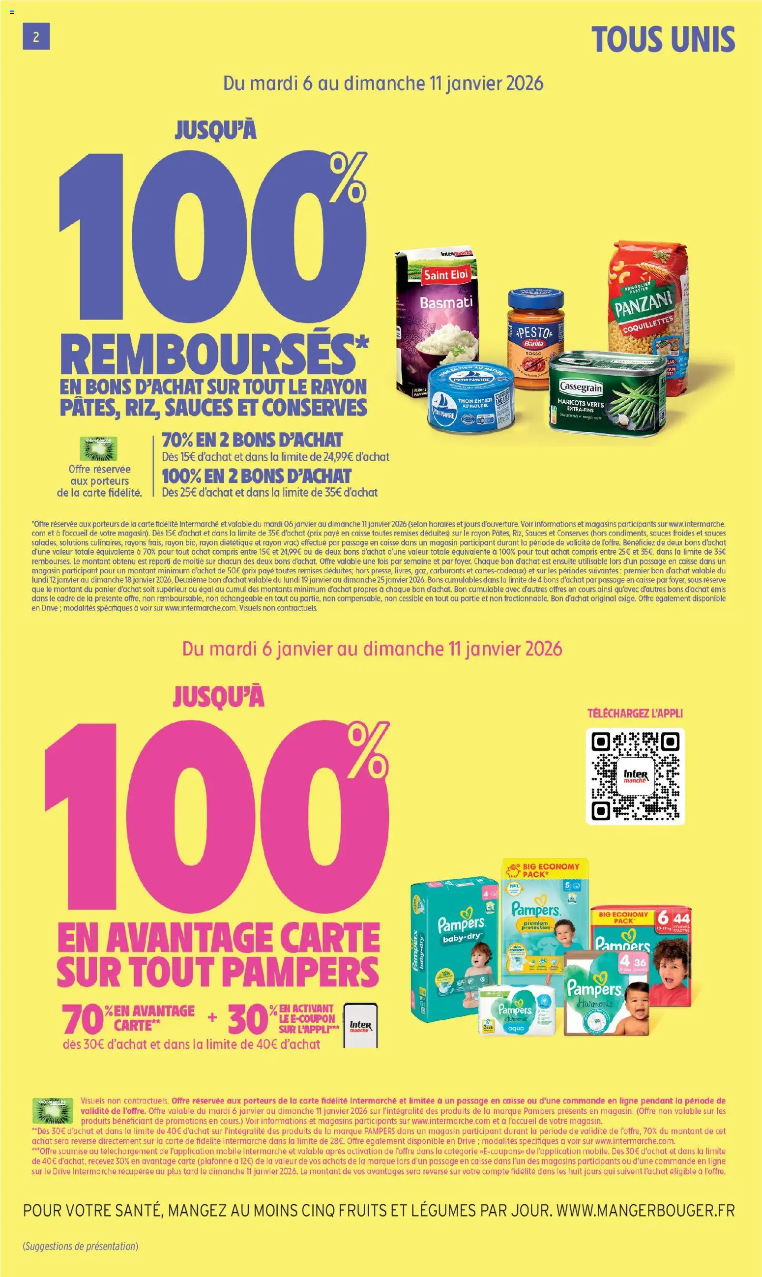 {H1} | Page: 2 | Produits: Pampers, Haricots verts, Thon, Panier