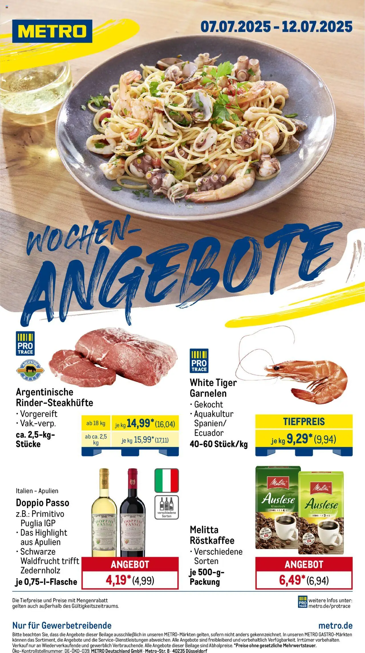 Metro Prospekt 	 - gültig ab dem 07.07.2025 | Seite: 1 | Produkte: Melitta, Garnelen, Doppio Passo, Steak