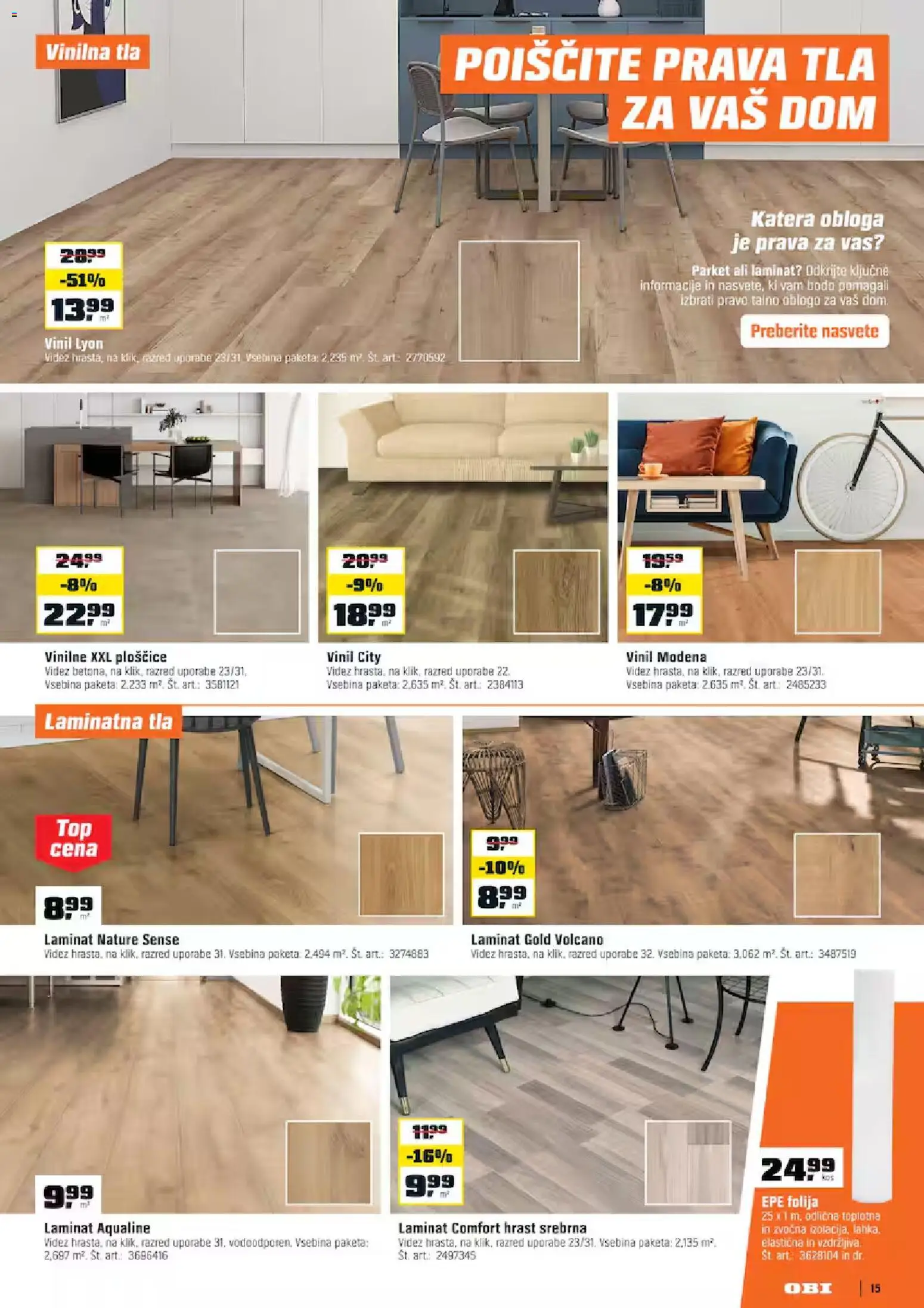 Novi OBI katalog ponudbe – veljaven od 02.04.2026 | Stran: 15 | Izdelki: Ploščice, Folija