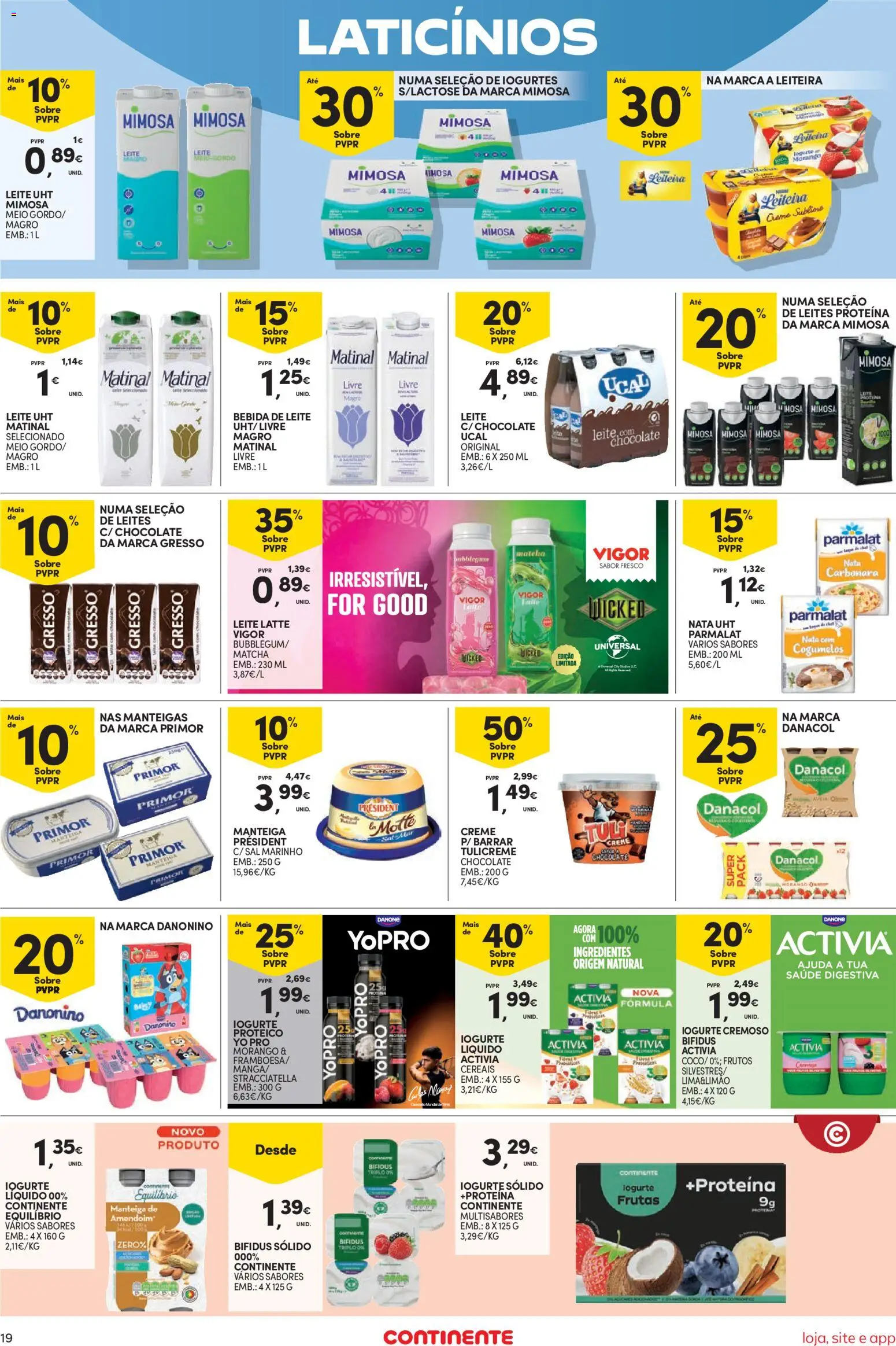 Continente Semanal Continente Bom Dia │ válido de 28.10.2025 | Página: 19 | Produtos: Leite, Iogurte, Chocolate, Iogurte liquido