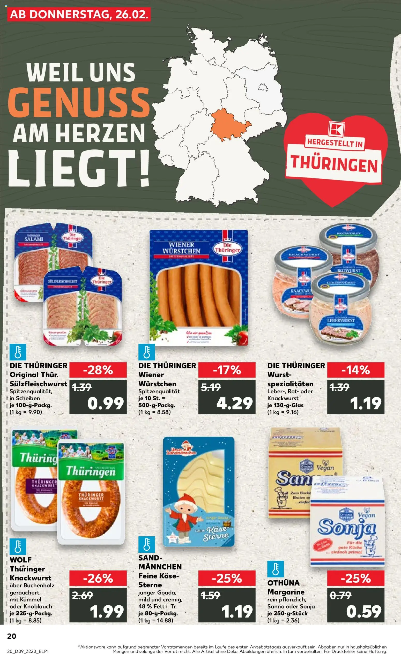 Kaufland prospekt Jena	 – gültig ab 26.02.2026 | Seite: 20 | Produkte: Margarine, Käse, Wurst, Salami