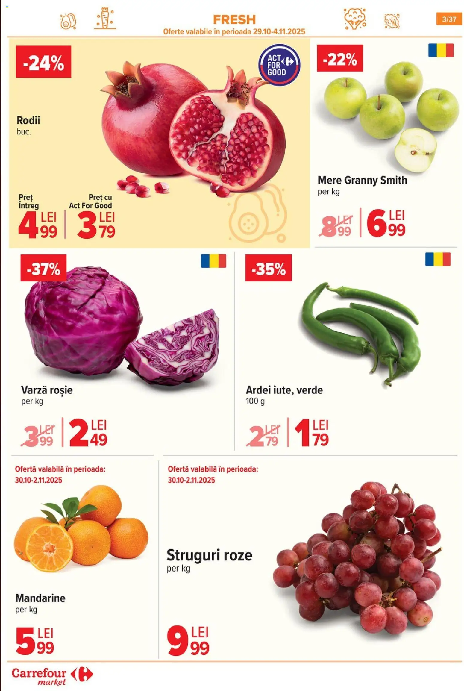 Noul catalog Carrefour – valabil de la 29.10.2025 | Pagină: 6 | Produse: Struguri, Ardei, Mere, Mandarine