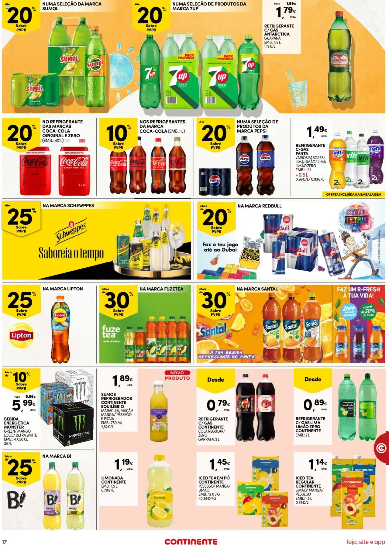Continente Semanal Continente Bom Dia │ válido de 12.08.2025 | Página: 17 | Produtos: Maça, Sumo, Coca-cola, Bebida
