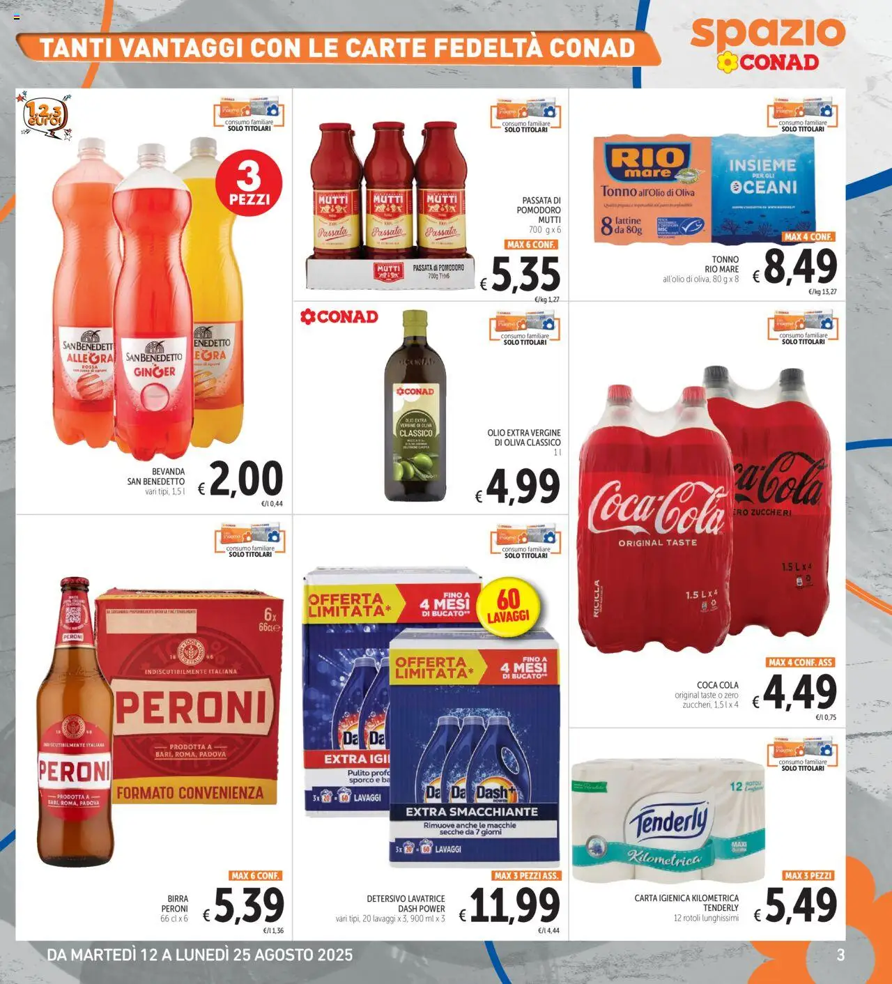 Volantino Spazio Conad del 12.08.2025 | Pagina: 3 | Prodotti: Lavatrice, Olio extra vergine, Mutti passata, Coca Cola
