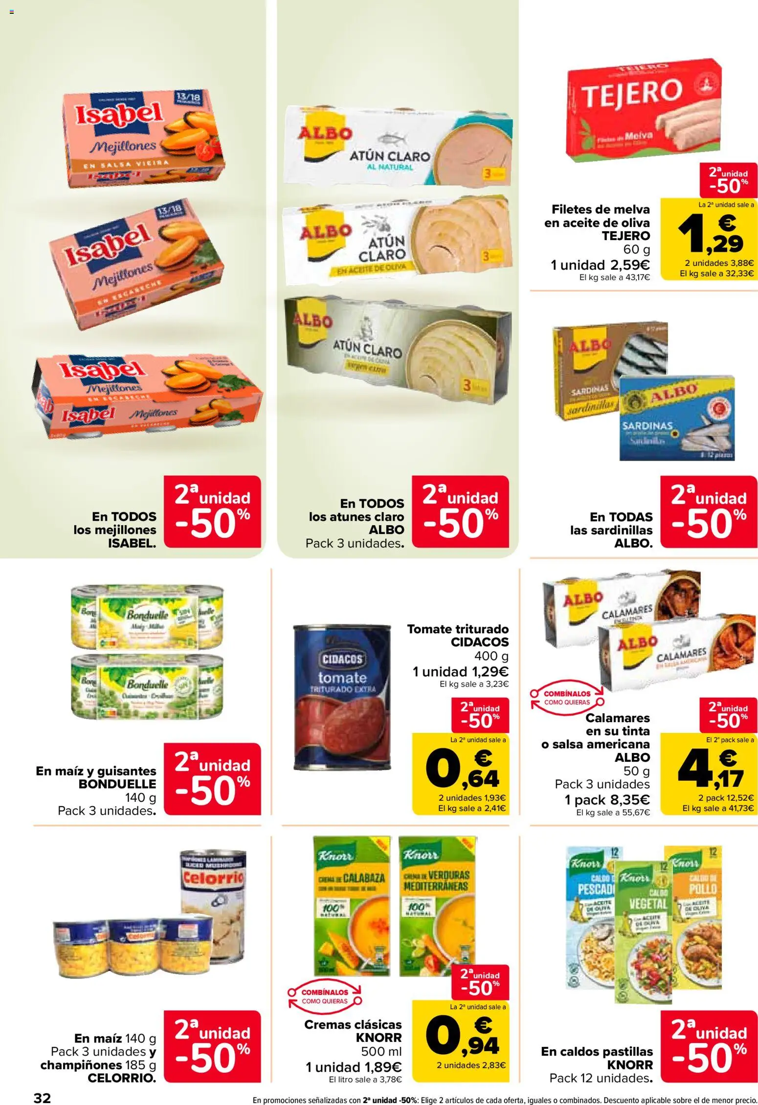 Carrefour folleto │ válido desde el 12.02.2026 | Página: 32 | Productos: Sardinillas, Aceite de oliva, Atún claro, Tomate triturado