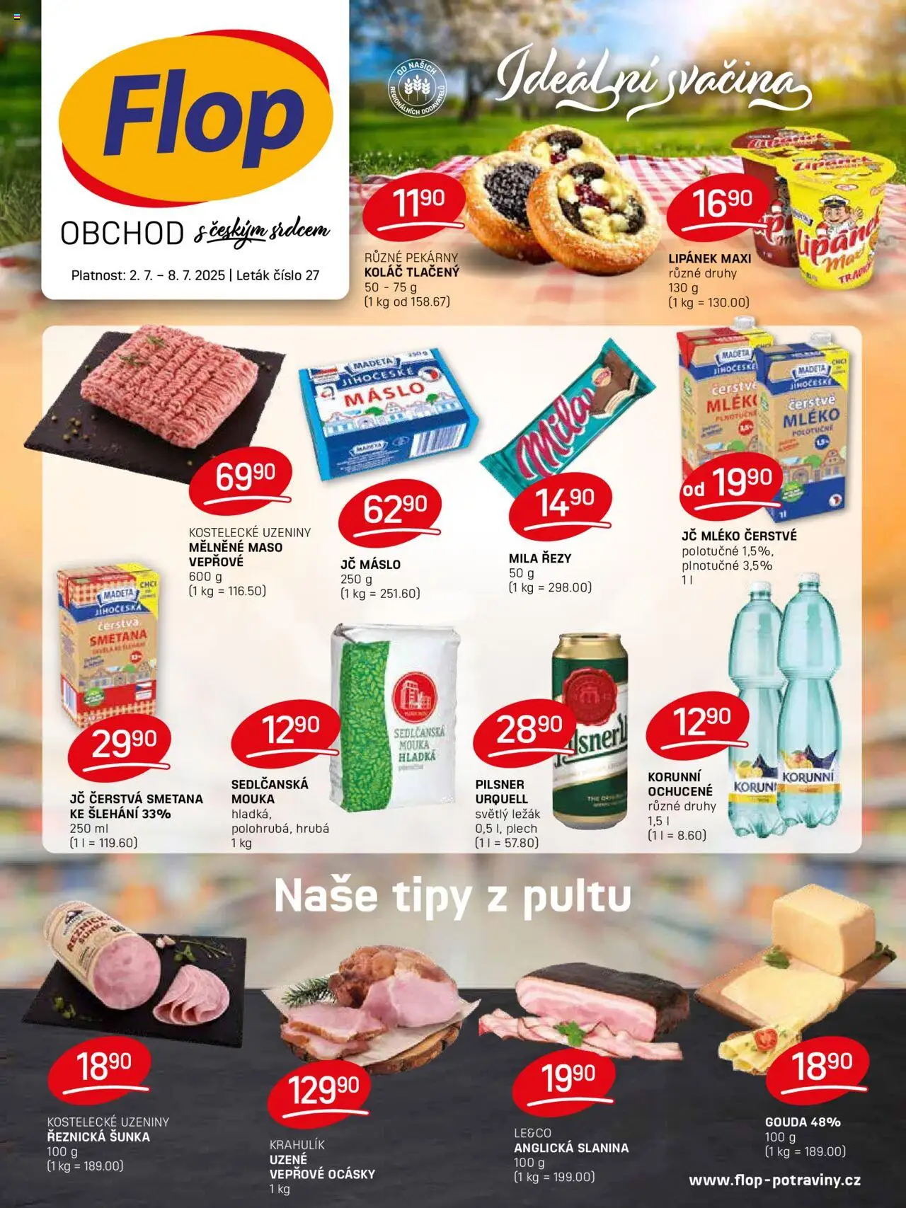 Flop leták od 02.07.2025 | Strana: 1 | Produkty: Lipánek, Šunka, Smetana, Mila