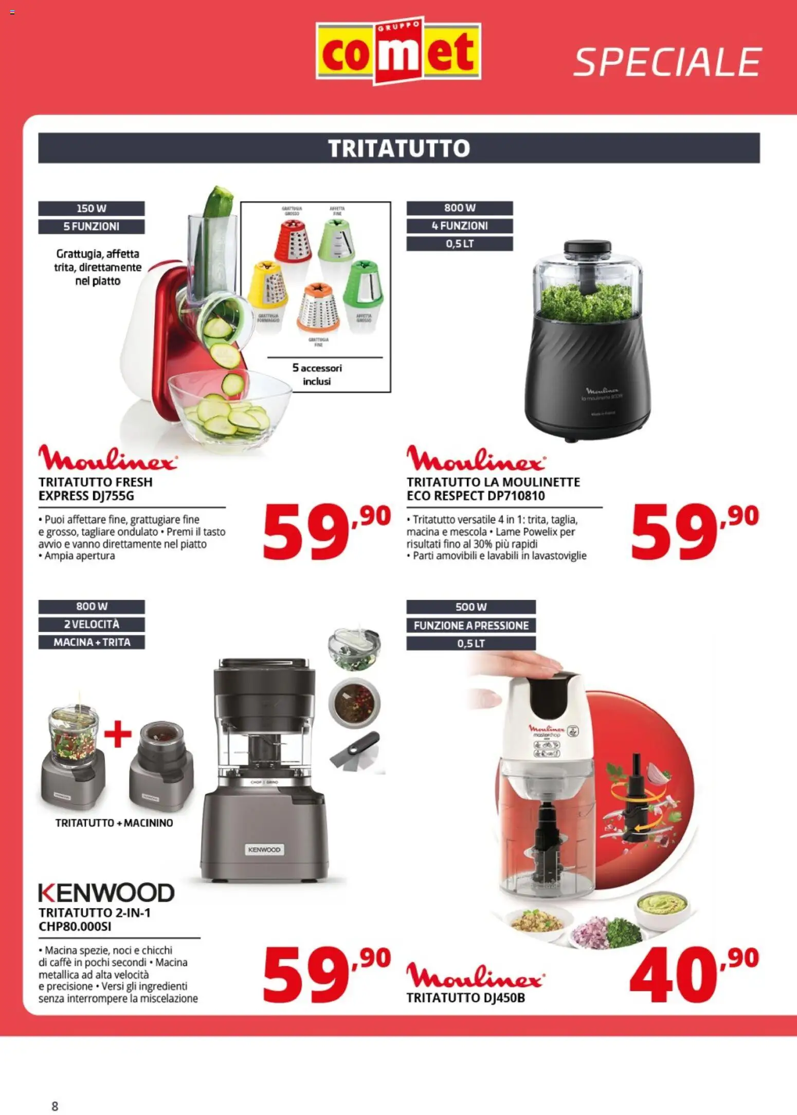 Volantino Comet del 19.02.2026 | Pagina: 8 | Prodotti: Tritatutto, Noci, Lavastoviglie, Grattugiare