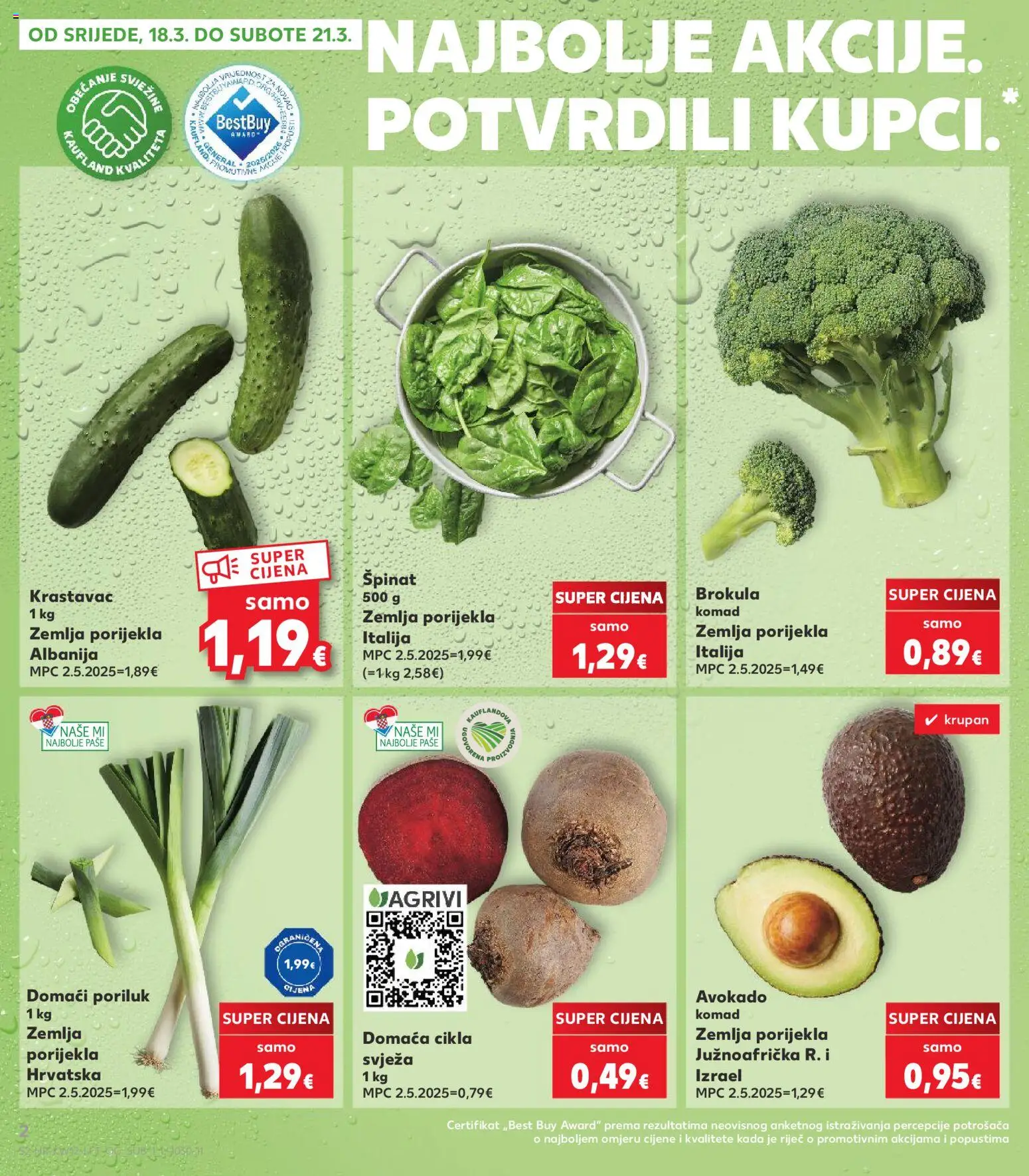 Kaufland katalog | vrijedi od 18.03.2026 | Stranica: 2 | Proizvodi: Brokula, Špinat, Krastavac, Cikla