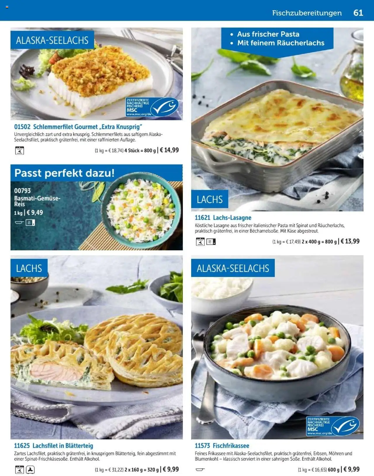Bofrost Katalog – gültig ab 07.09.2025 | Seite: 61 | Produkte: Käse, Räucherlachs, Pasta, Reis