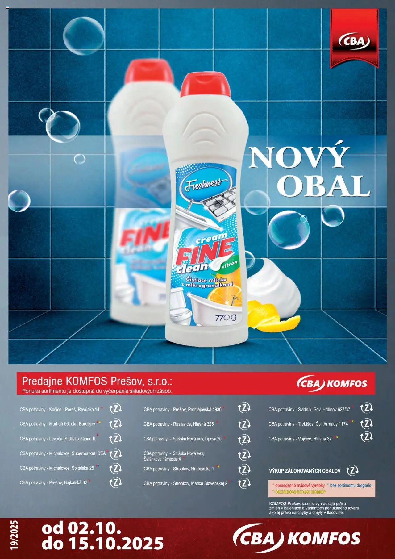 Nové CBA Komfos akcie – leták je platný od 02.10.2025 | Strana: 28 | Produkty: Mlieko