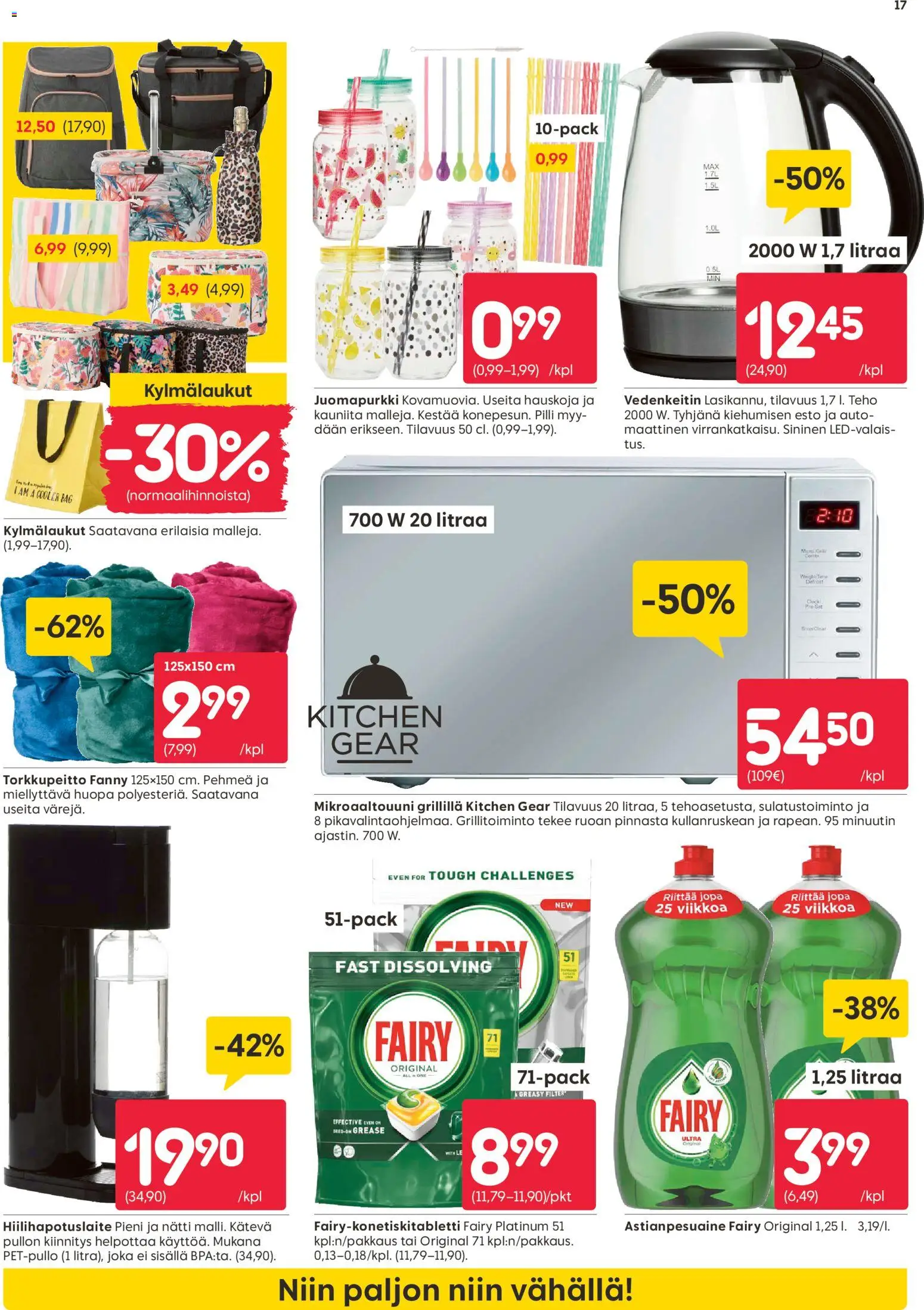 Rusta tarjoukset – voimassa 13.04.2026 alkaen | Sivu: 17 | Tuotteet: Mikroaaltouuni, Astianpesuaine, Hiilihapotuslaite, Huopa