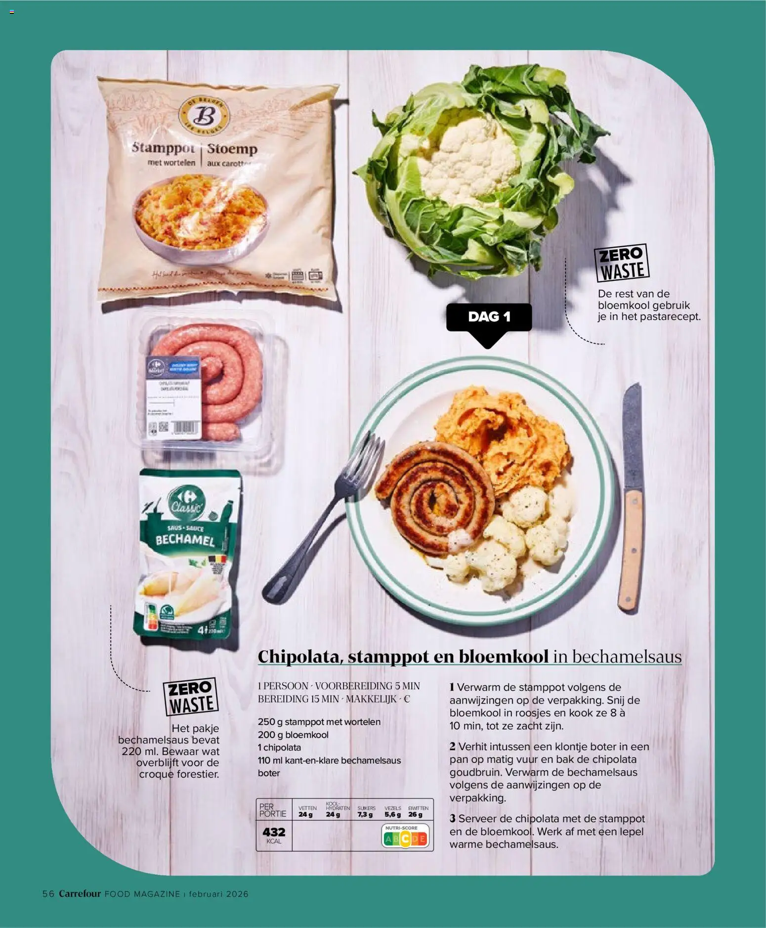 {H1} | Pagina: 56 | Producten: Chipolata, Bloemkool, Kool, Boter