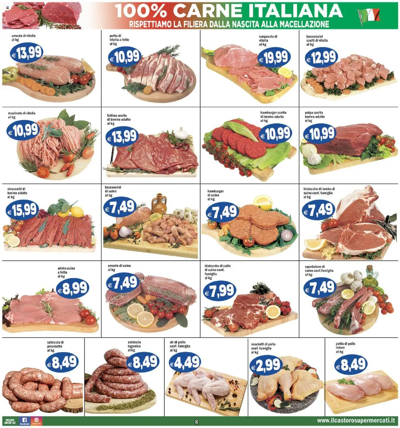 Volantino Il Castoro del 06.08.2025 | Pagina: 8 | Prodotti: Bovino, Pollo, Suino, Hamburger