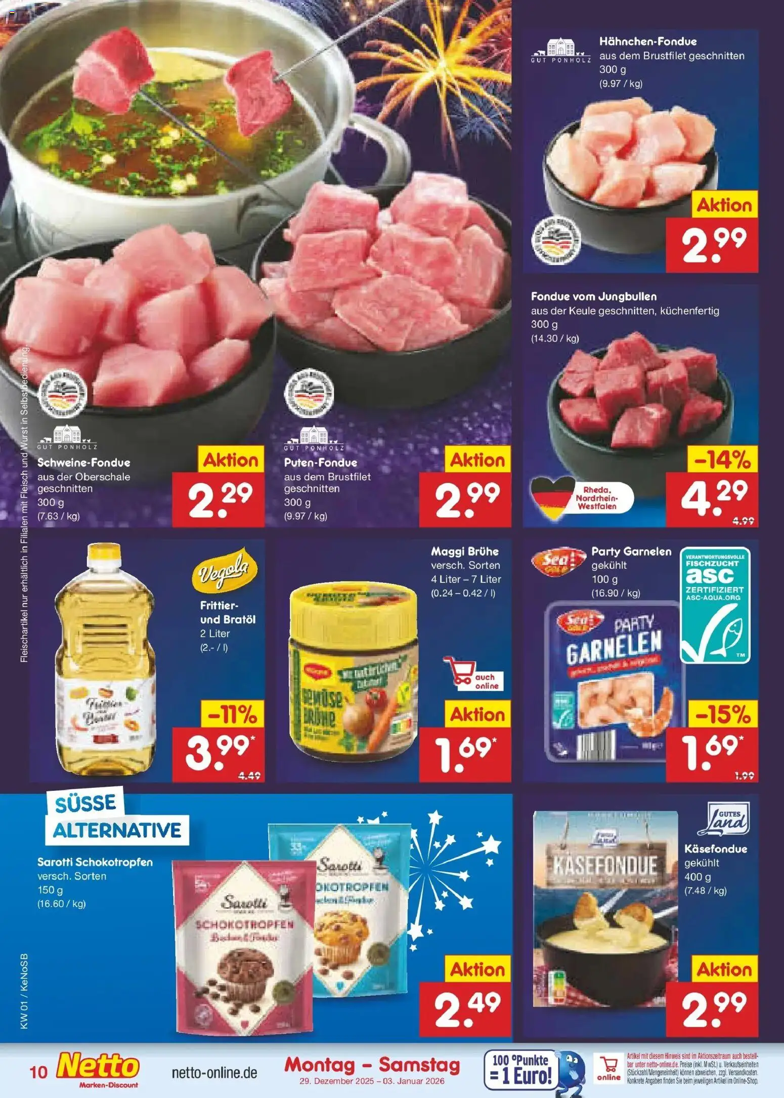 Netto Marken-Discount prospekt Bonn	 – gültig ab 28.12.2025 | Seite: 10 | Produkte: Maggi, Garnelen, Wurst, Fondue